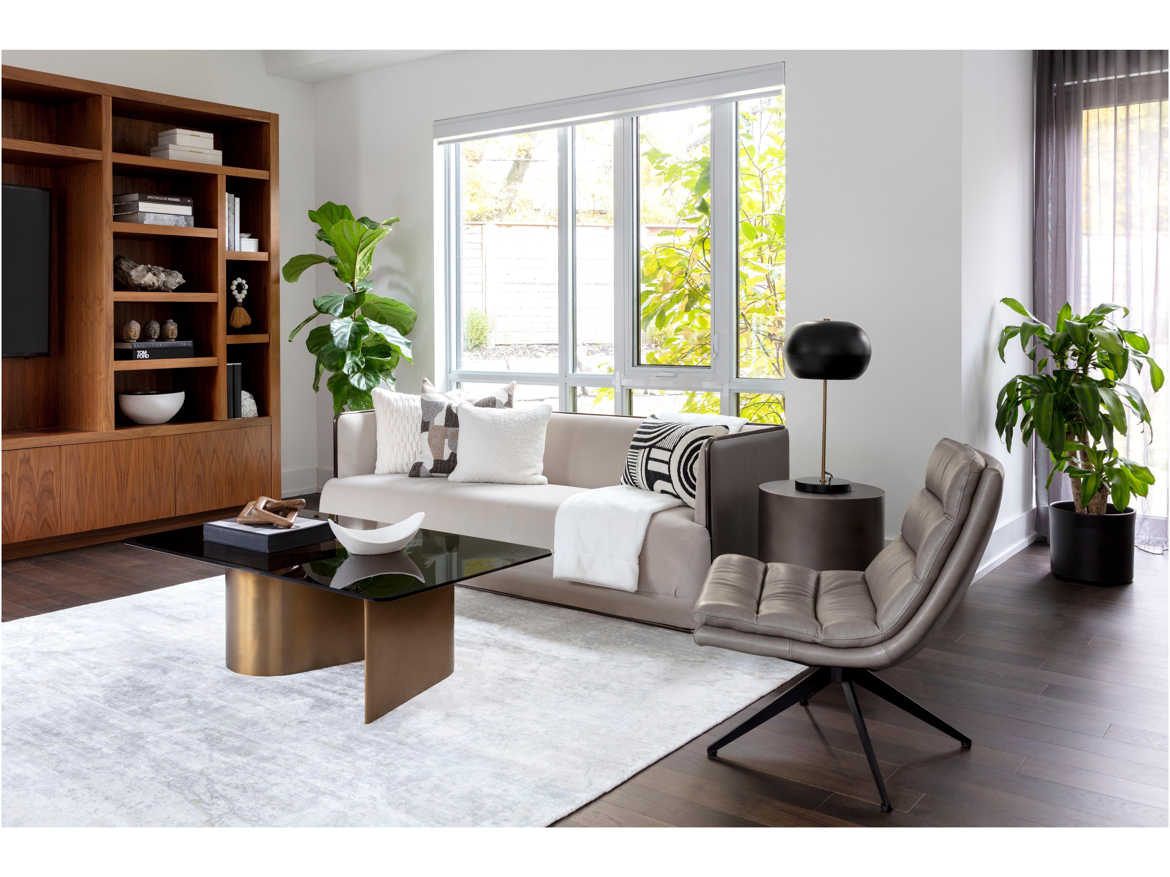 Sunpan Whisper Rectangular Glass Brown Gold Coffee Table