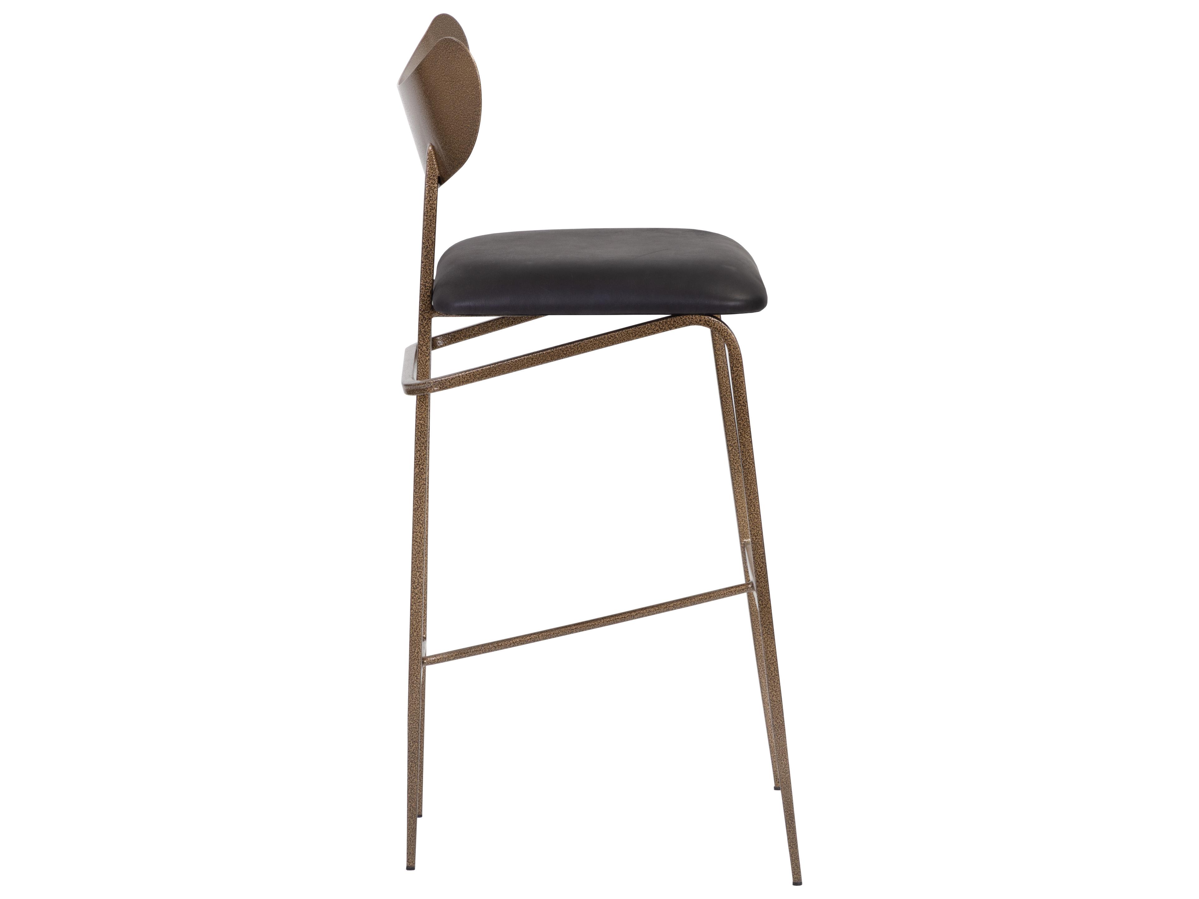 Sunpan Gibbons Antique Brass Charcoal Black Leather Bar Stool