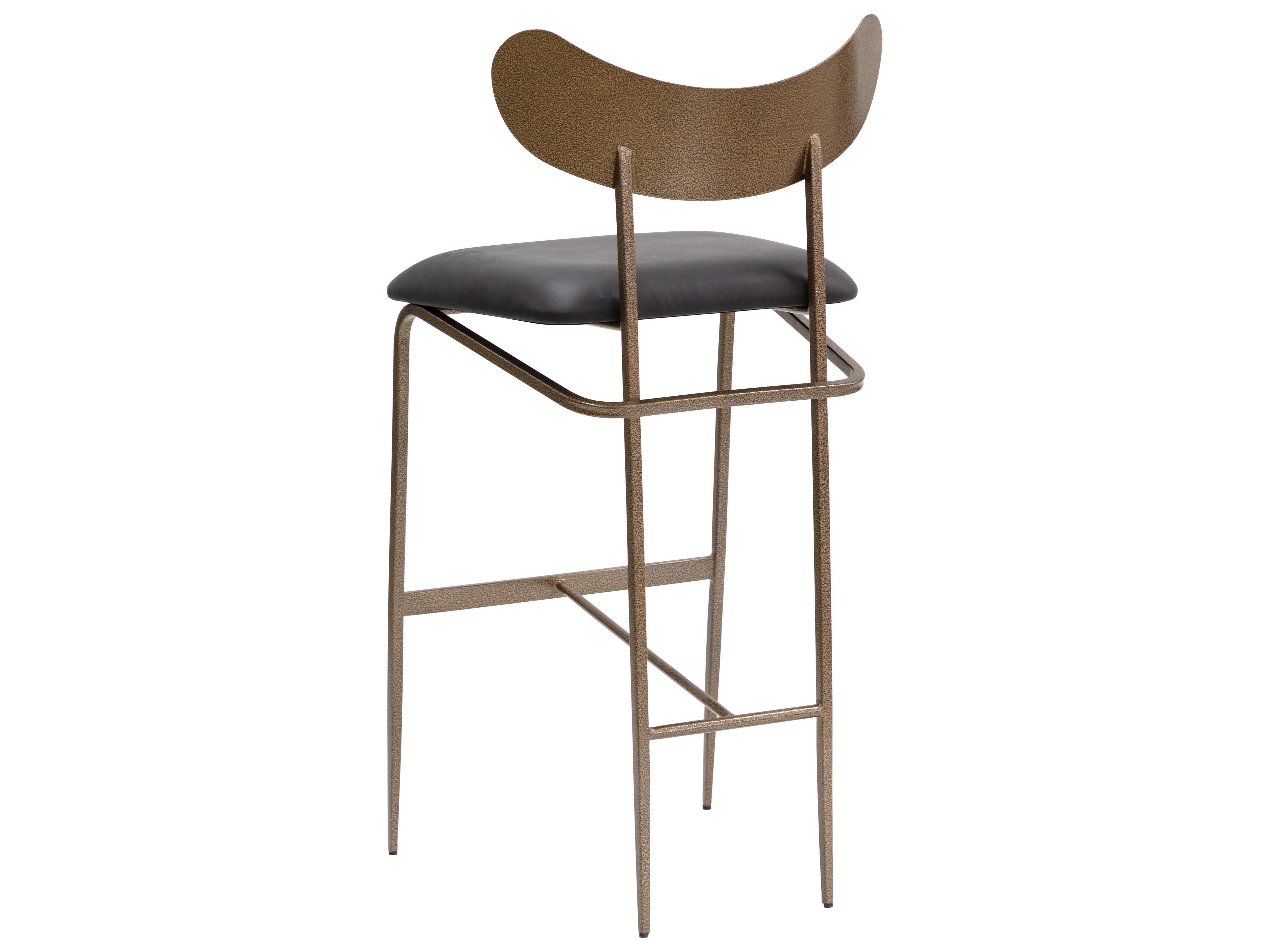 Sunpan Gibbons Antique Brass Charcoal Black Leather Bar Stool