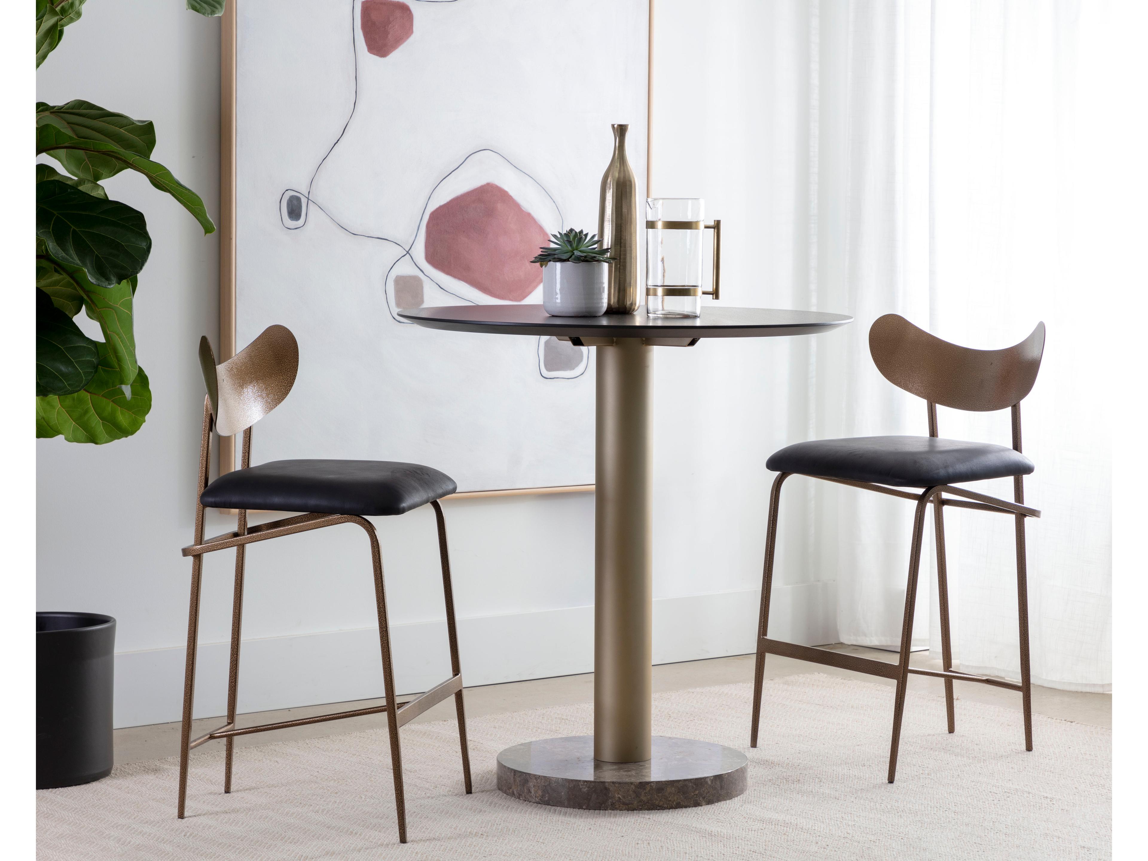 Sunpan Gibbons Antique Brass Charcoal Black Leather Counter Stool