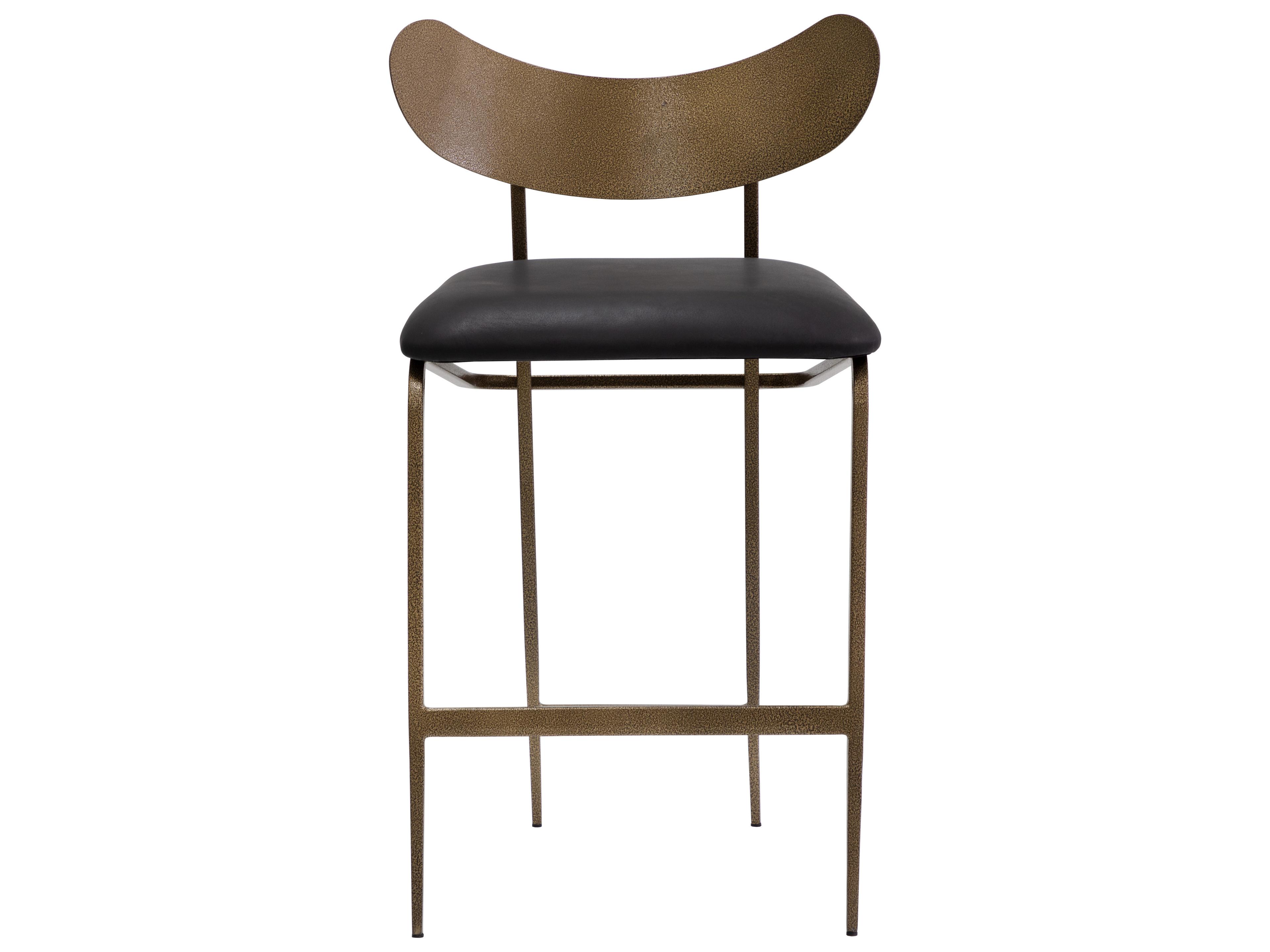 Sunpan Gibbons Antique Brass Charcoal Black Leather Counter Stool