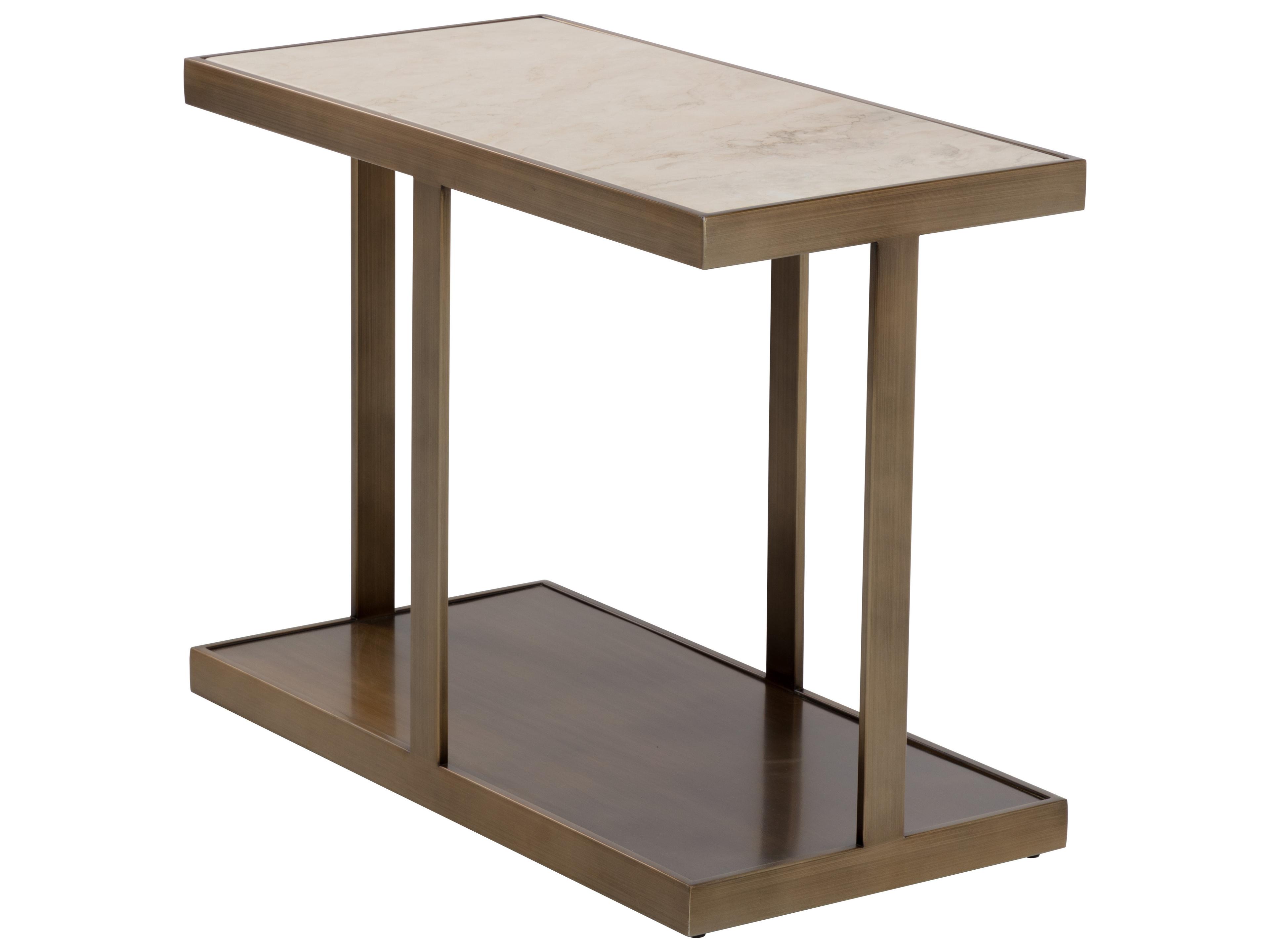 Sunpan Kamali Rectangular Marble Matte Antique Gold End Table