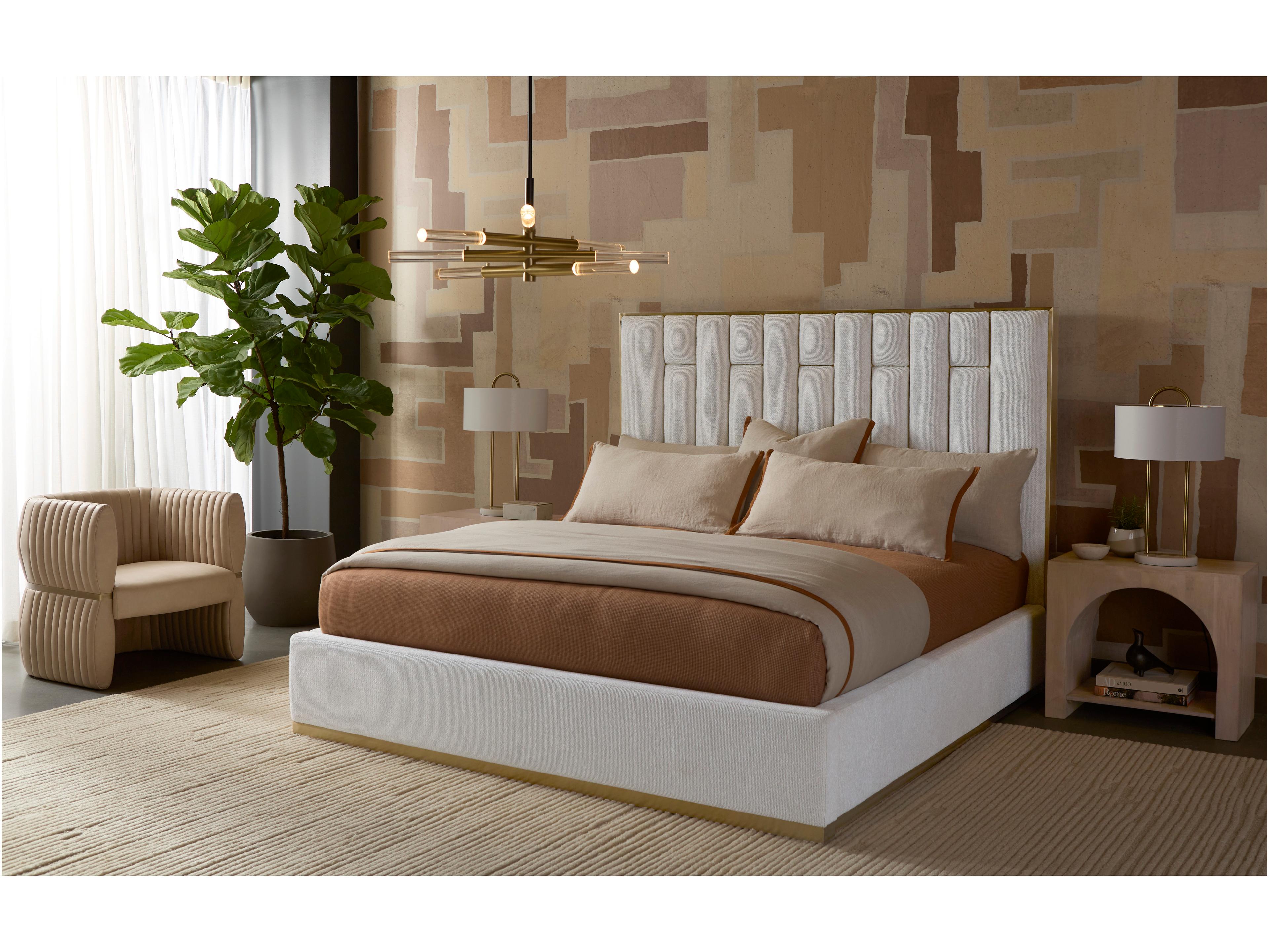 Sunpan Nemu Rhea Light Barley White Upholstered King Platform Bed