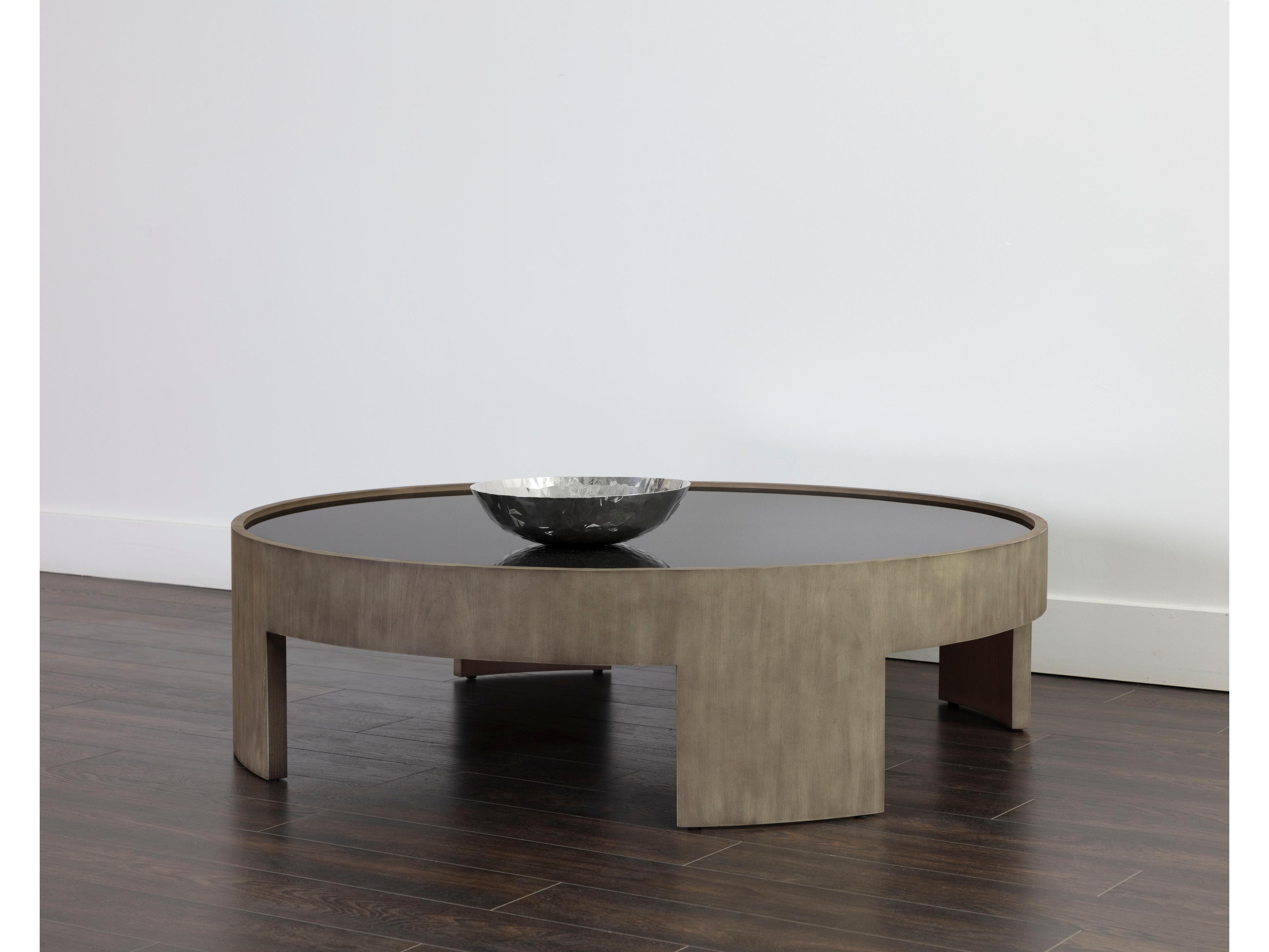 Sunpan Westport Round Glass Smoked Ash Grey Coffee Table
