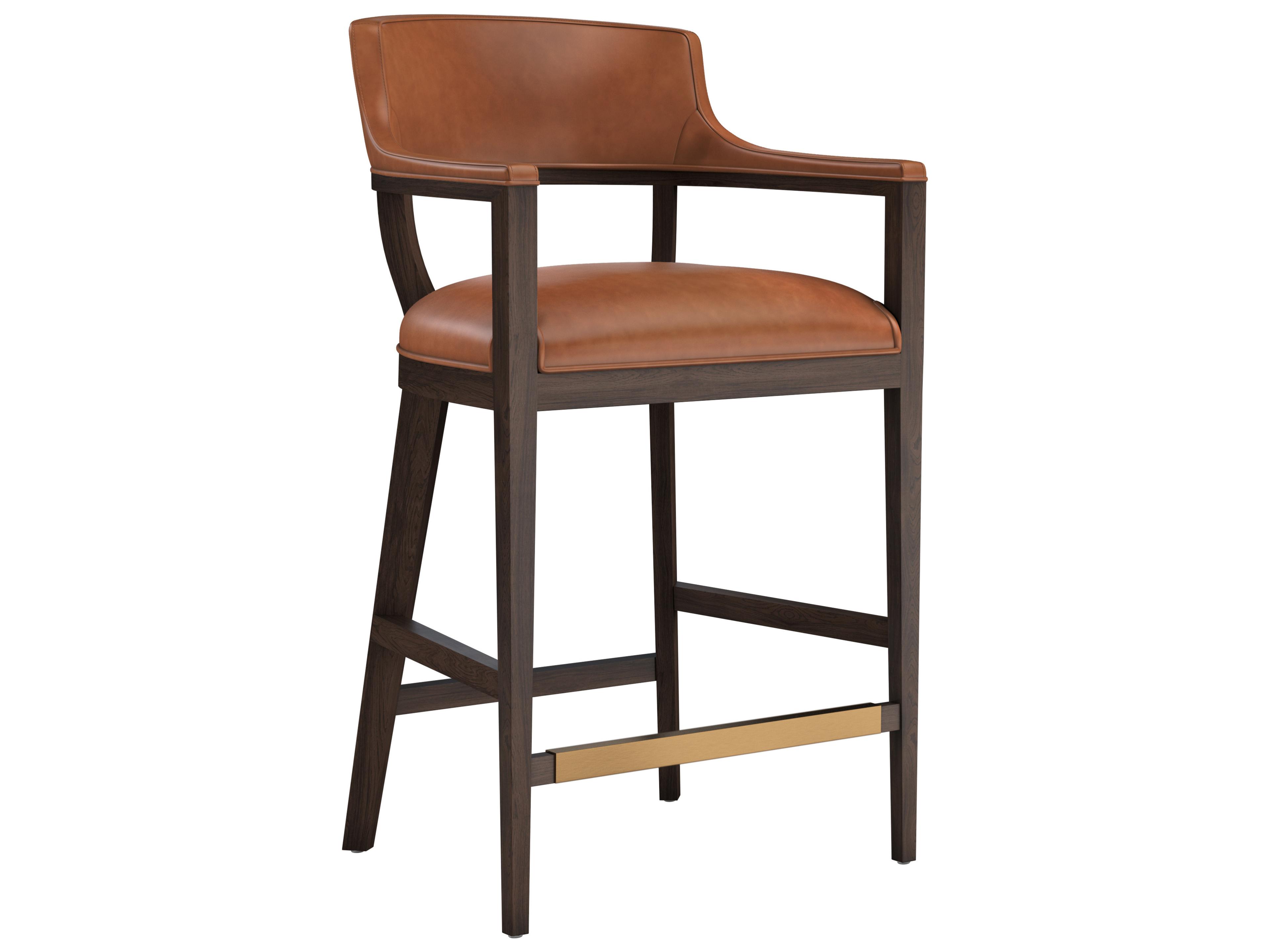 Brylea Brown Shalimar Tobacco Leather Oak Wood Bar Stool