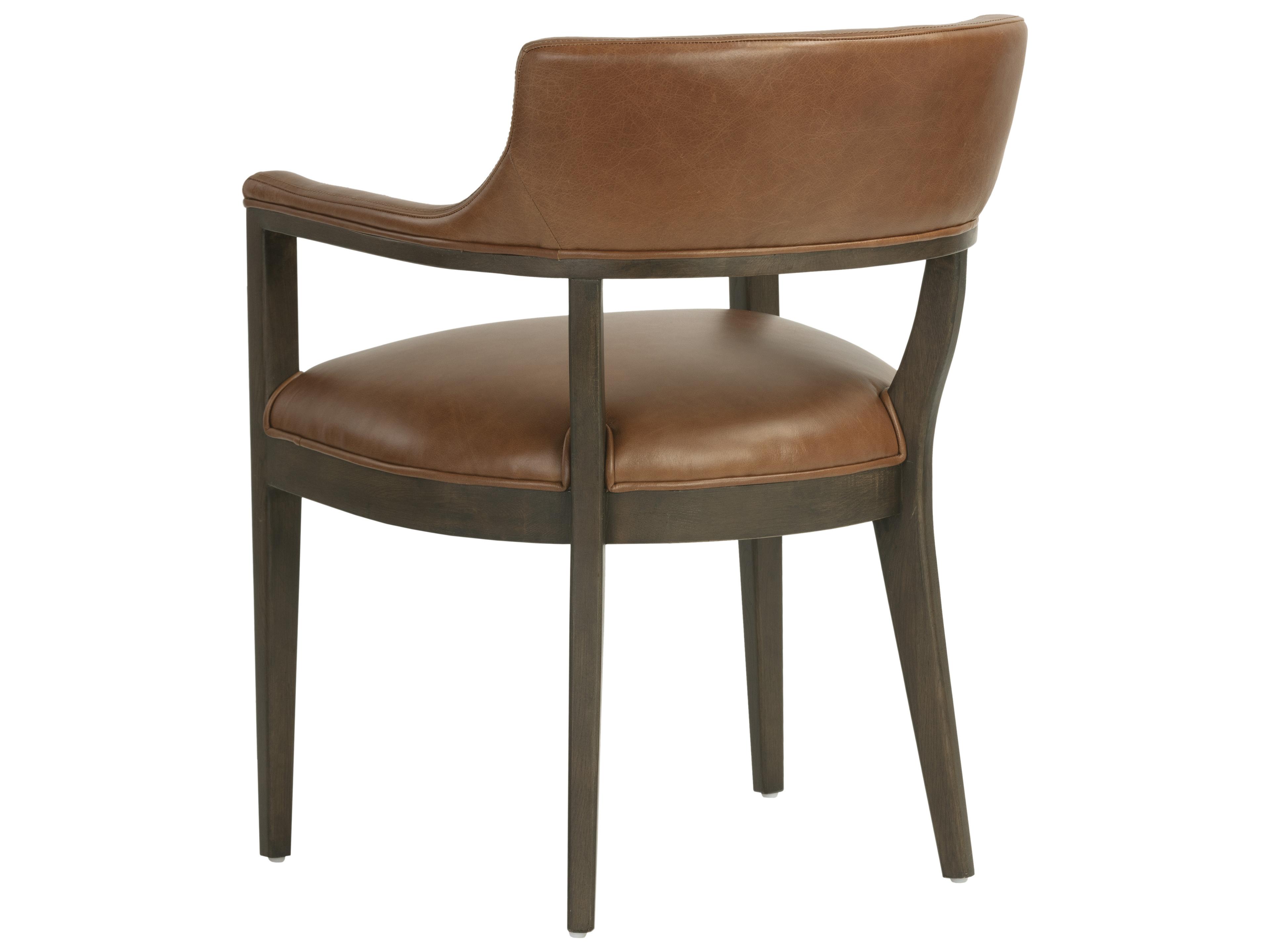 Sunpan Brylea Oak Wood Brown Leather Arm Dining Chair