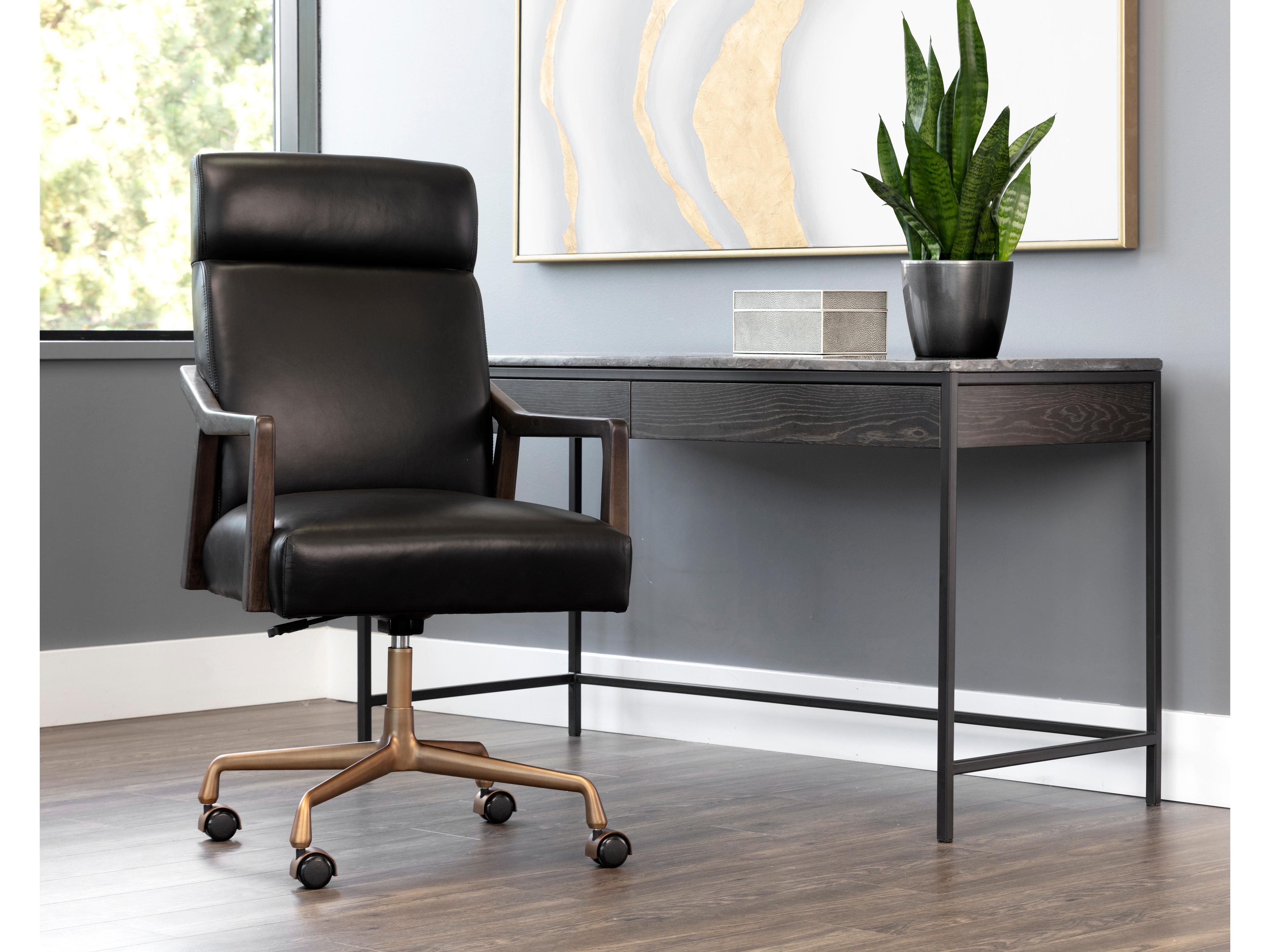 Sunpan Westport Black Leather Adjustable Computer Office Chair