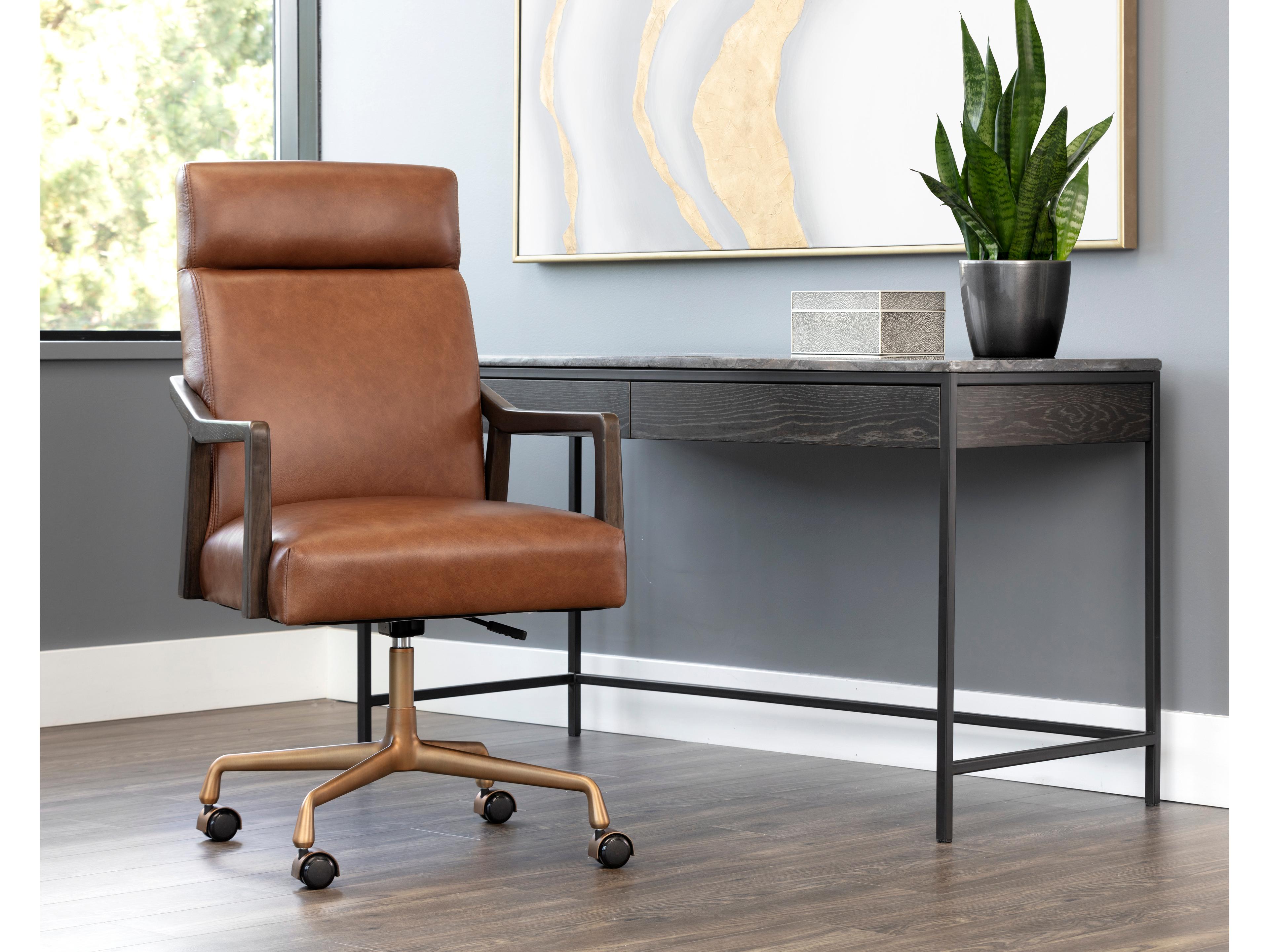 Sunpan Westport Brown Leather Adjustable Computer Office Chair