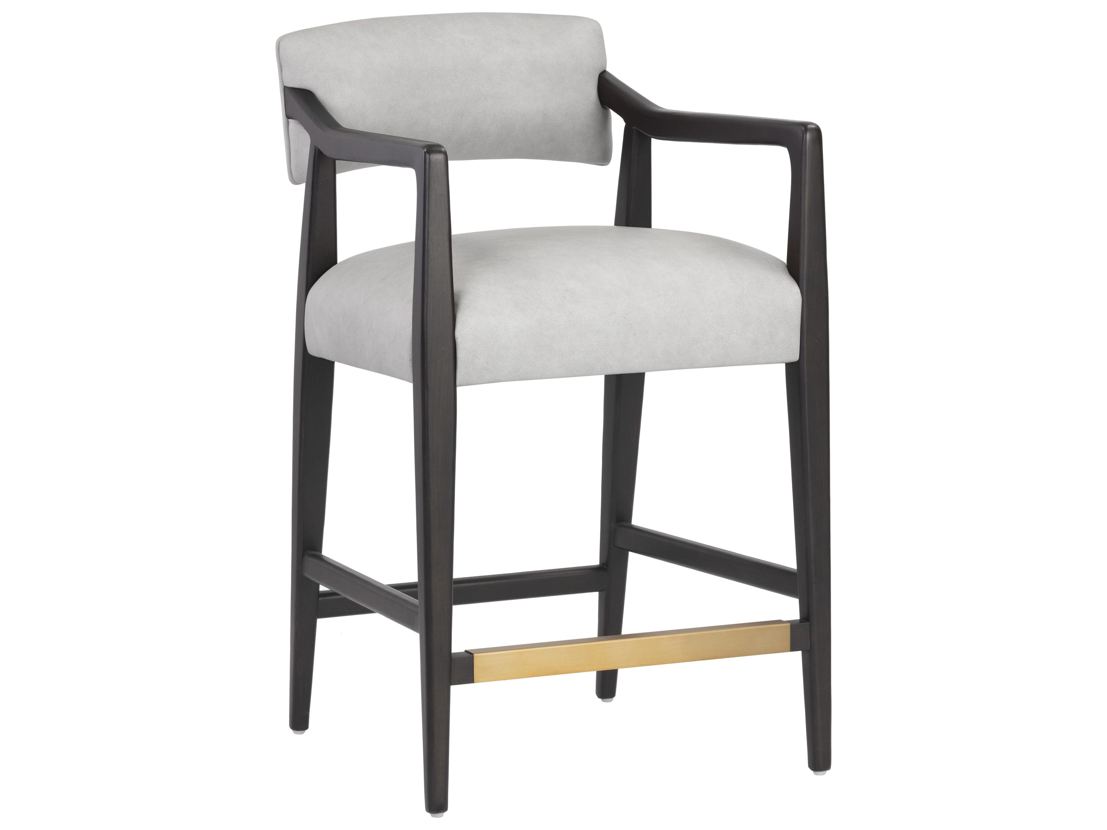 Keagan Grey Leather Oak Wood Counter Stool