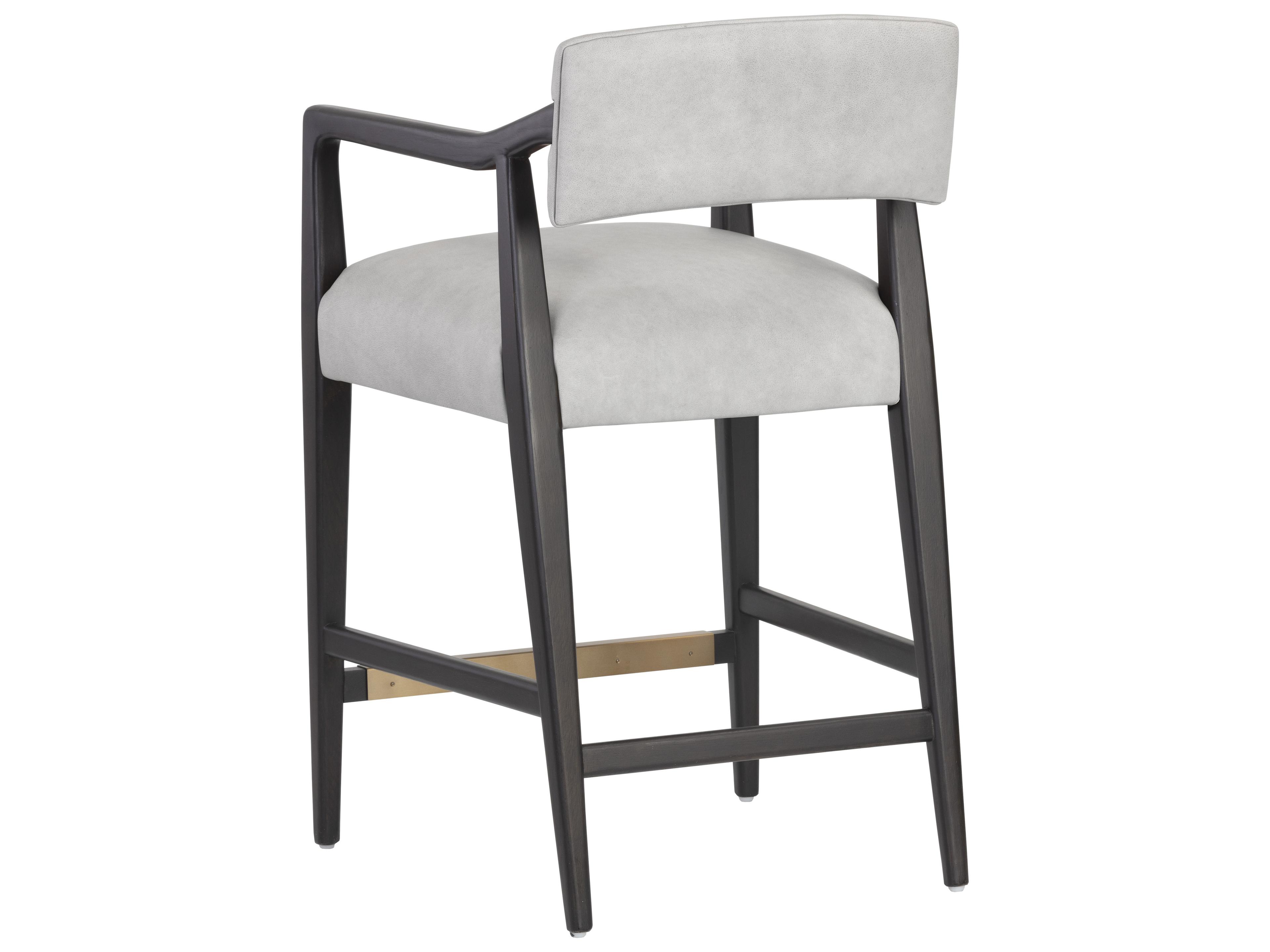 Sunpan Keagan Grey Leather Oak Wood Counter Stool
