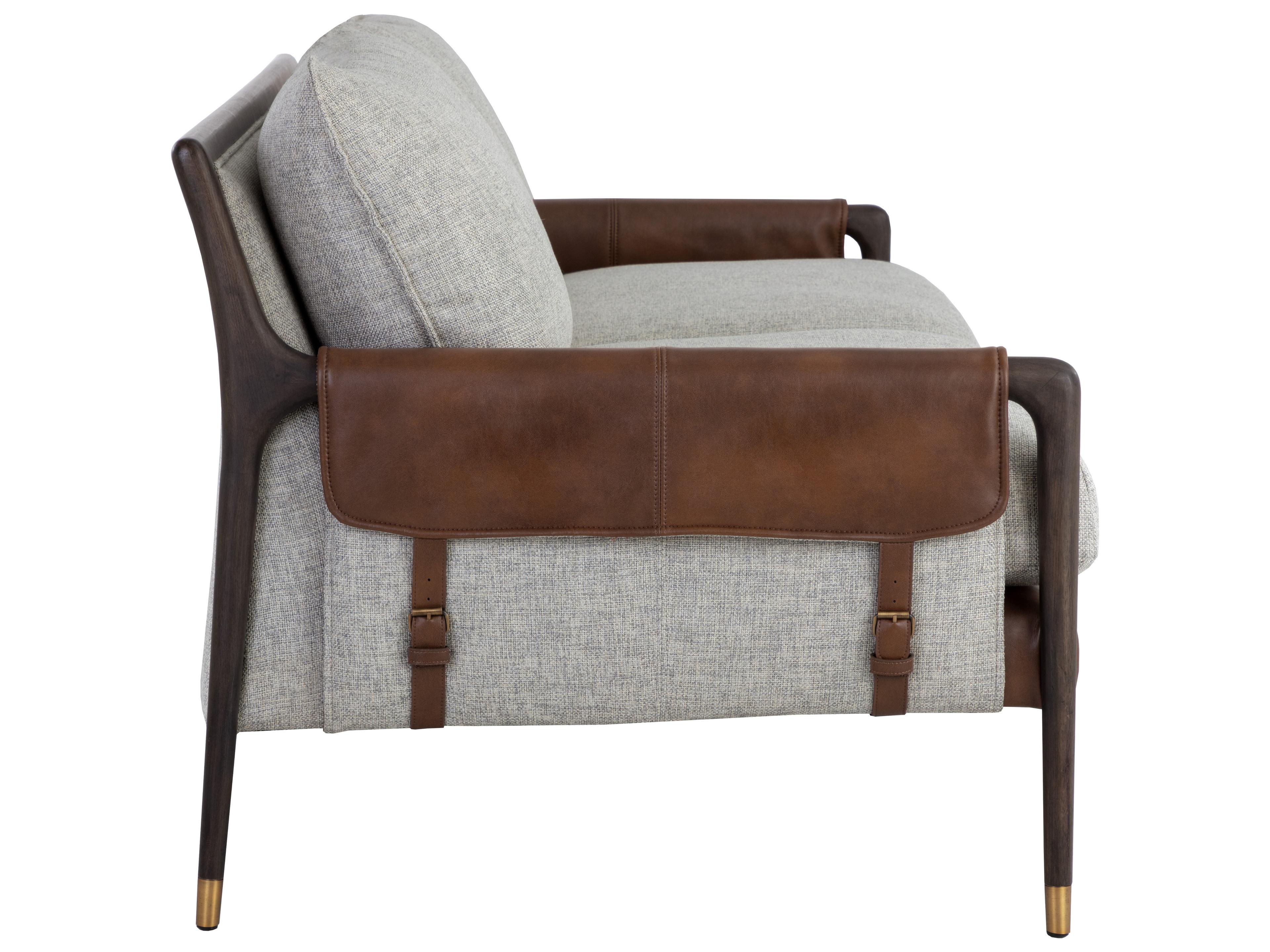 Sunpan Mauti Brown Vault Fog Bravo Cognac Upholstered Sofa