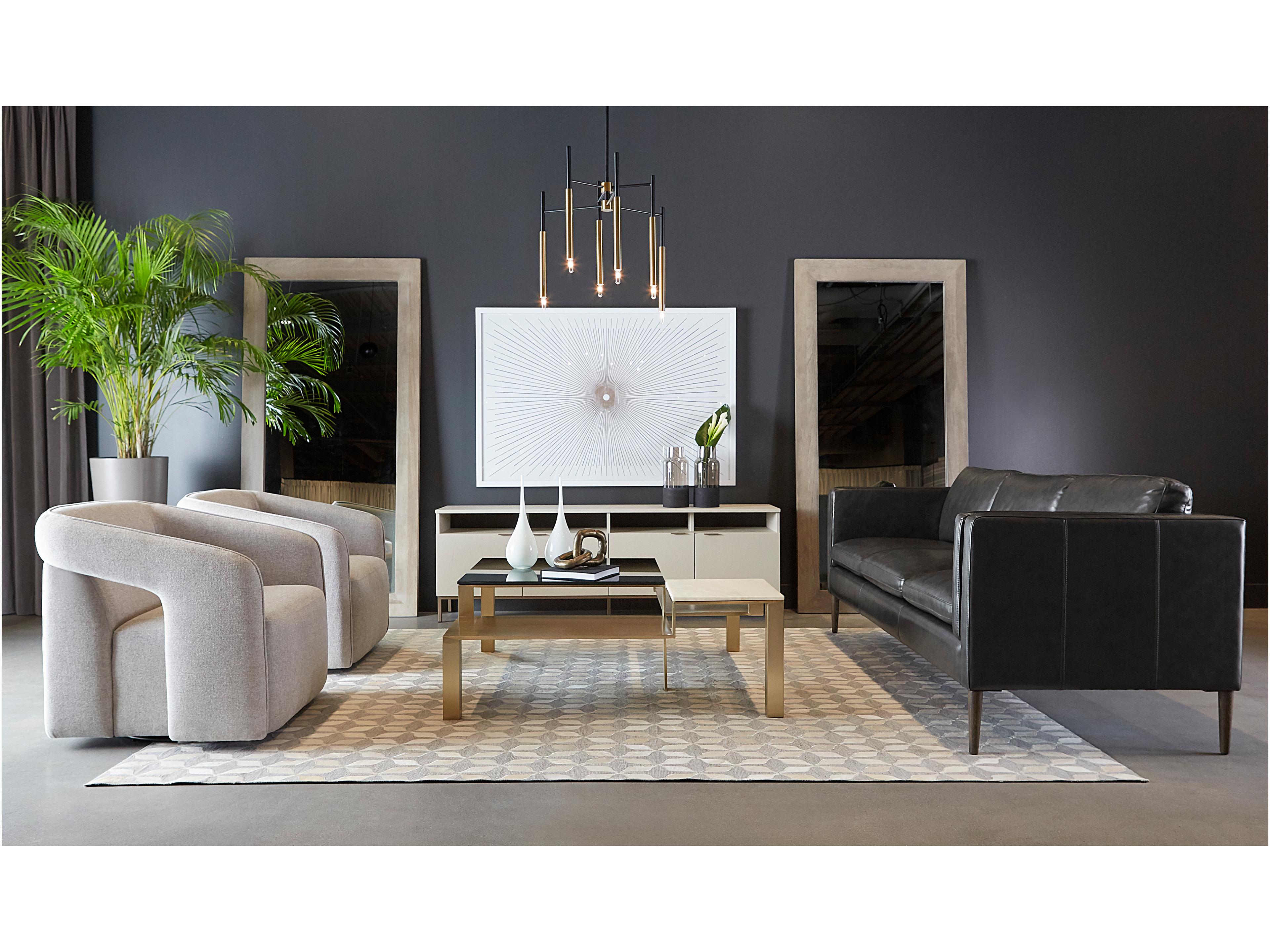 Sunpan Richmond Brentwood Charcoal Leather Black Upholstered Sofa