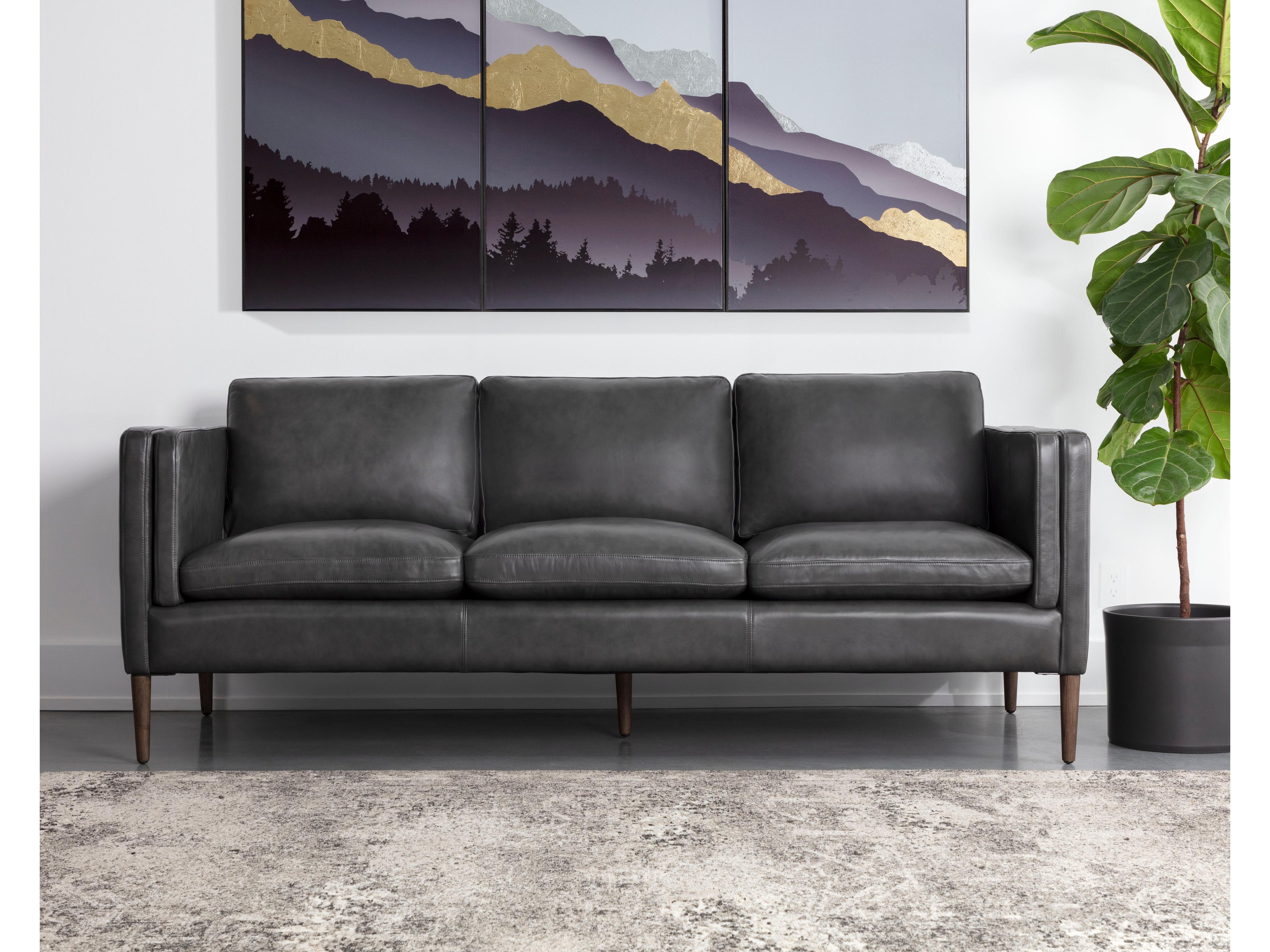 Sunpan Richmond Brentwood Charcoal Leather Black Upholstered Sofa