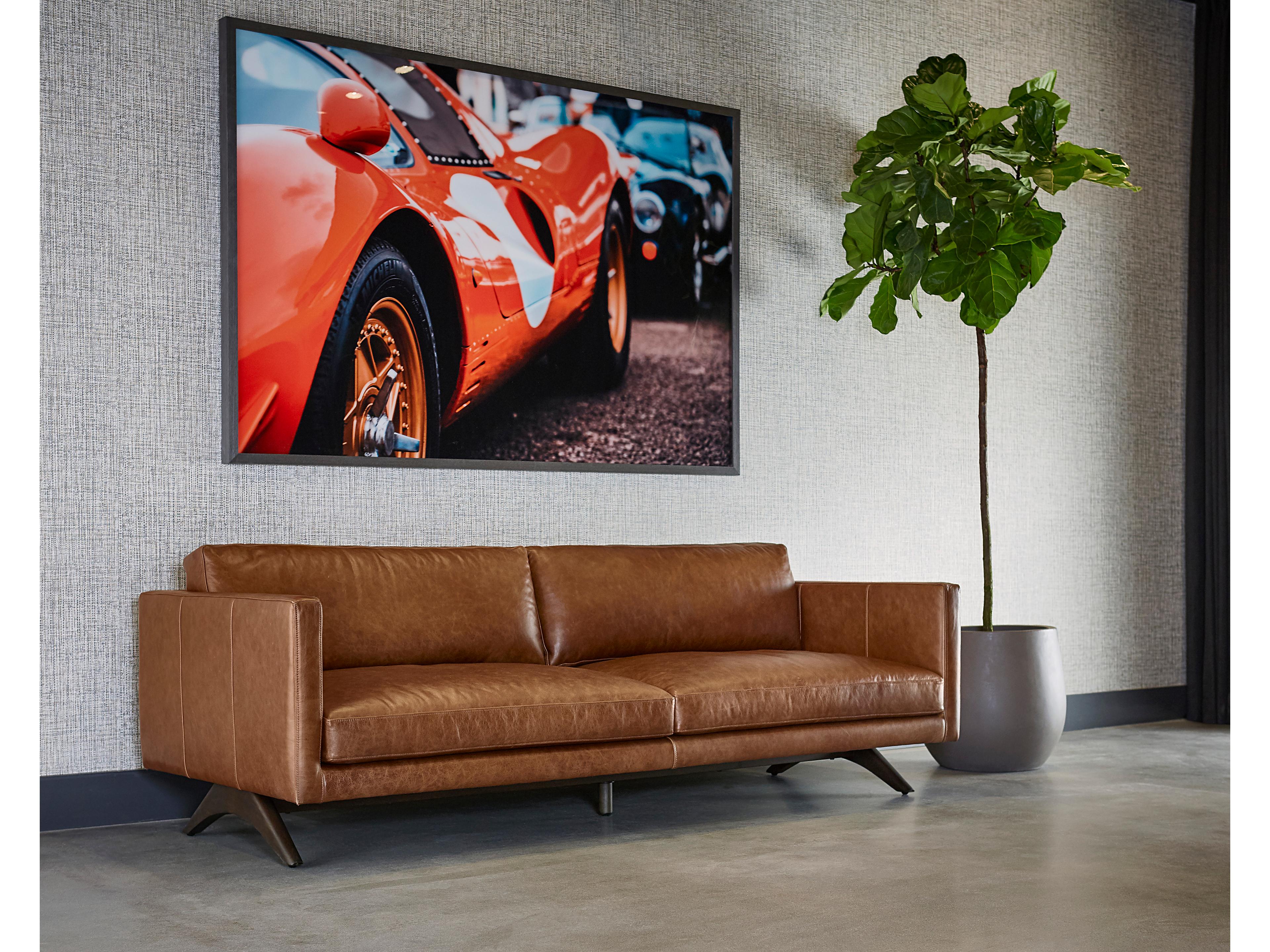 Sunpan Rogers Shalimar Tobacco Leather Brown Upholstered Sofa