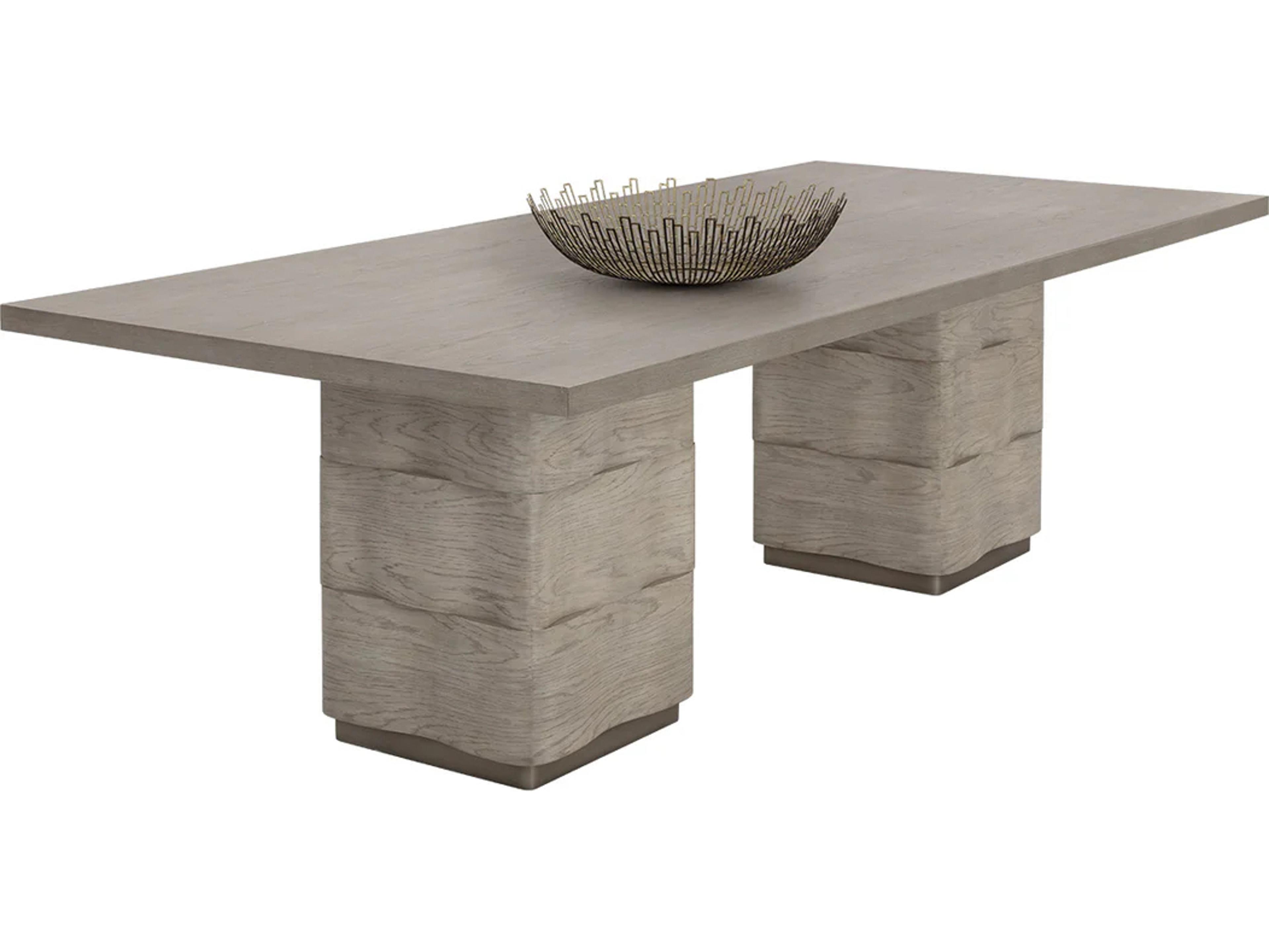 Hoyos Rectangular Wood Light Wash Warm Brass Dining Table