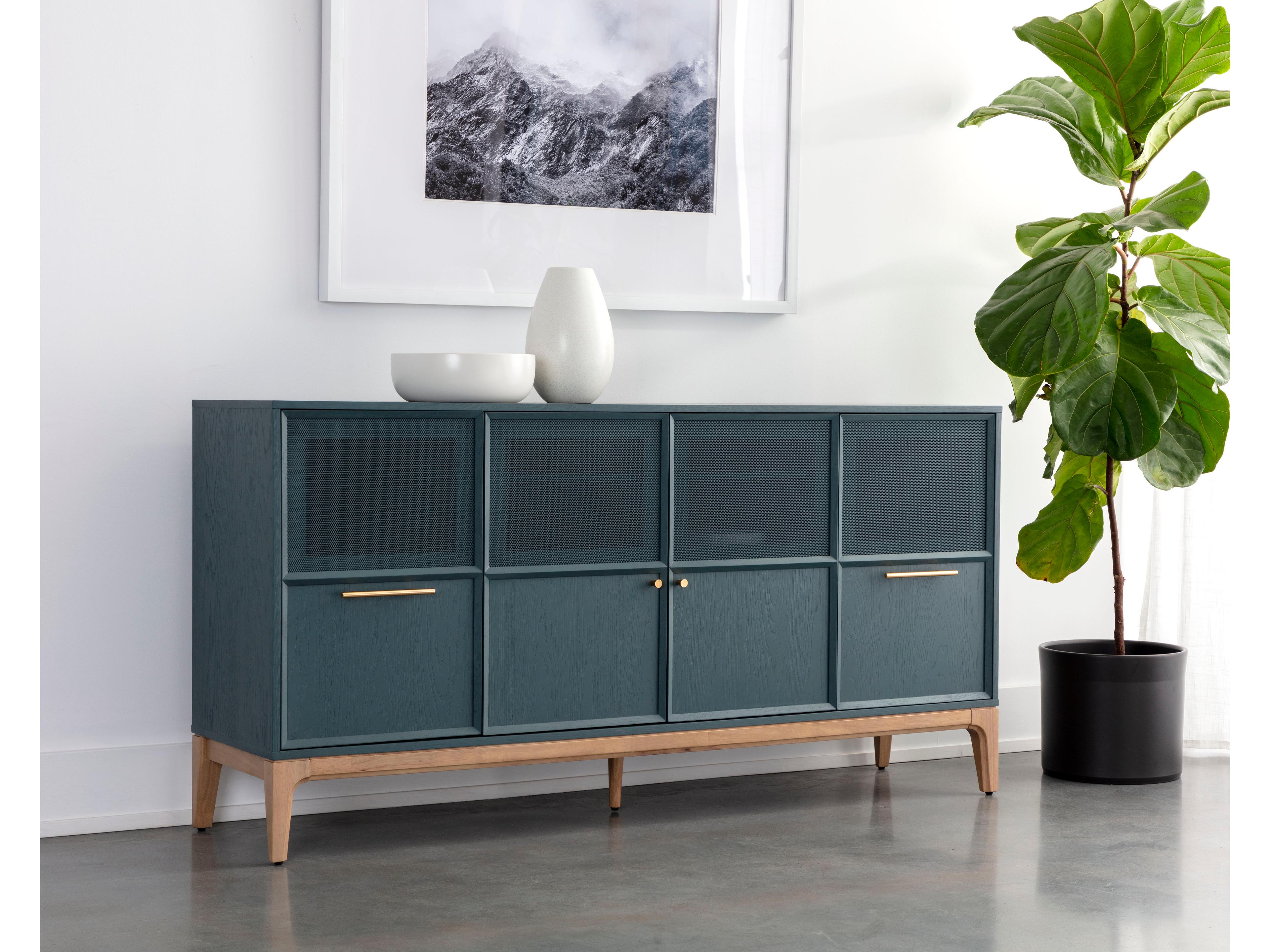 Sunpan Rivero 71" Oak Wood Teal Sideboard