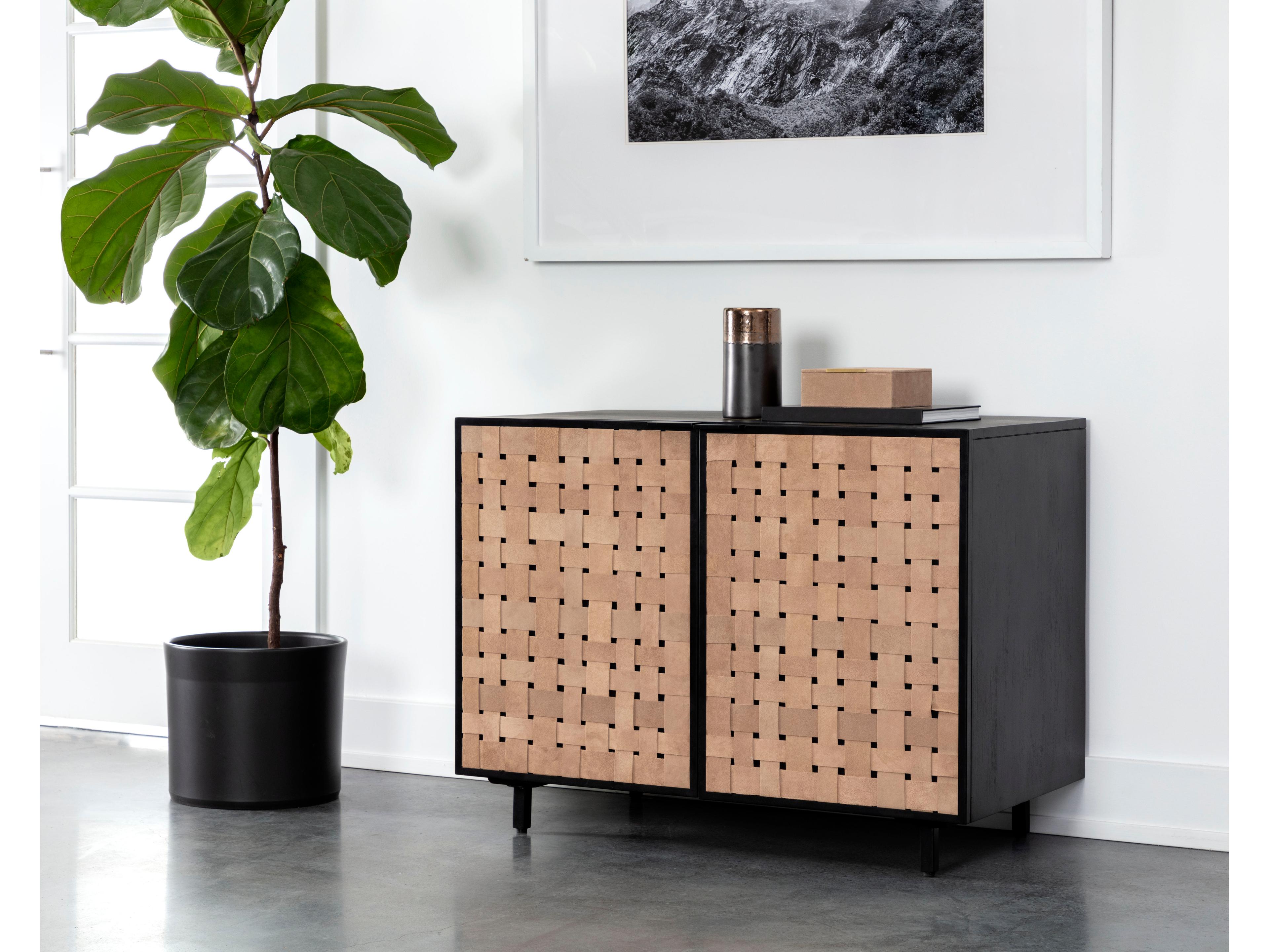 Sunpan Omari 40" Suede Light Tan Leather Sideboard