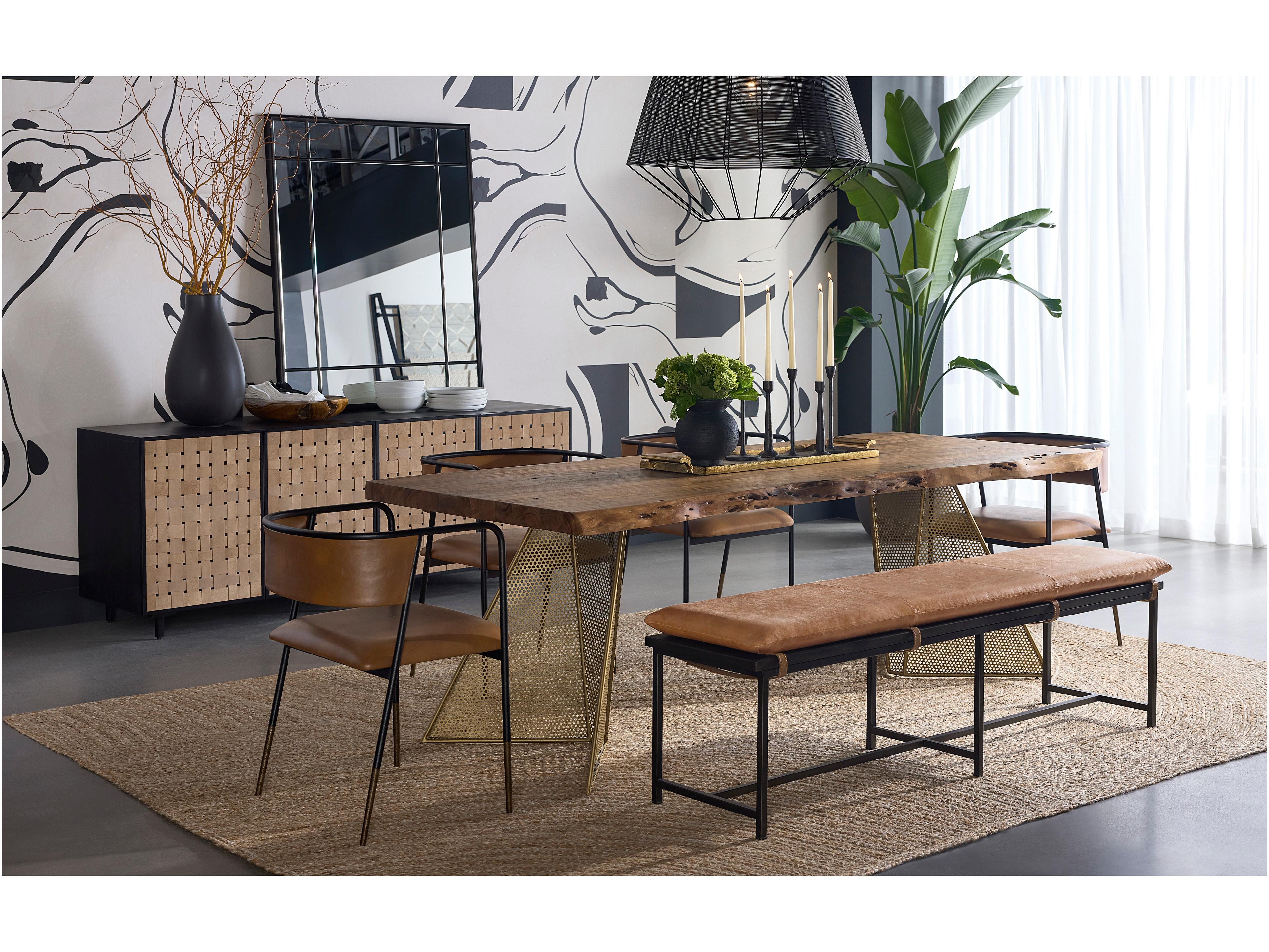 Sunpan Omari 80" Suede Light Tan Leather Sideboard