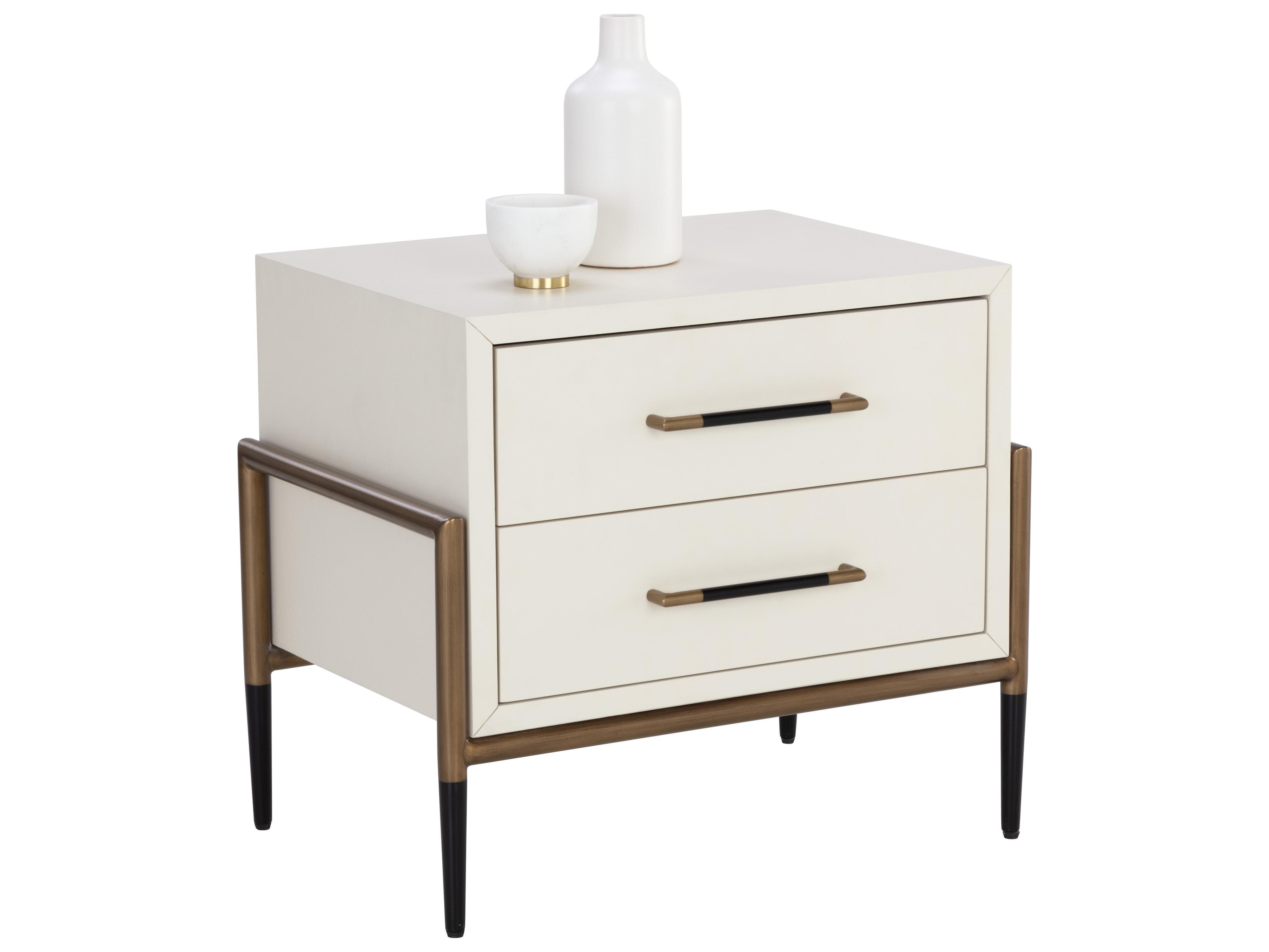 Sunpan Weldrick 2-Drawers White Acacia Wood Nightstand