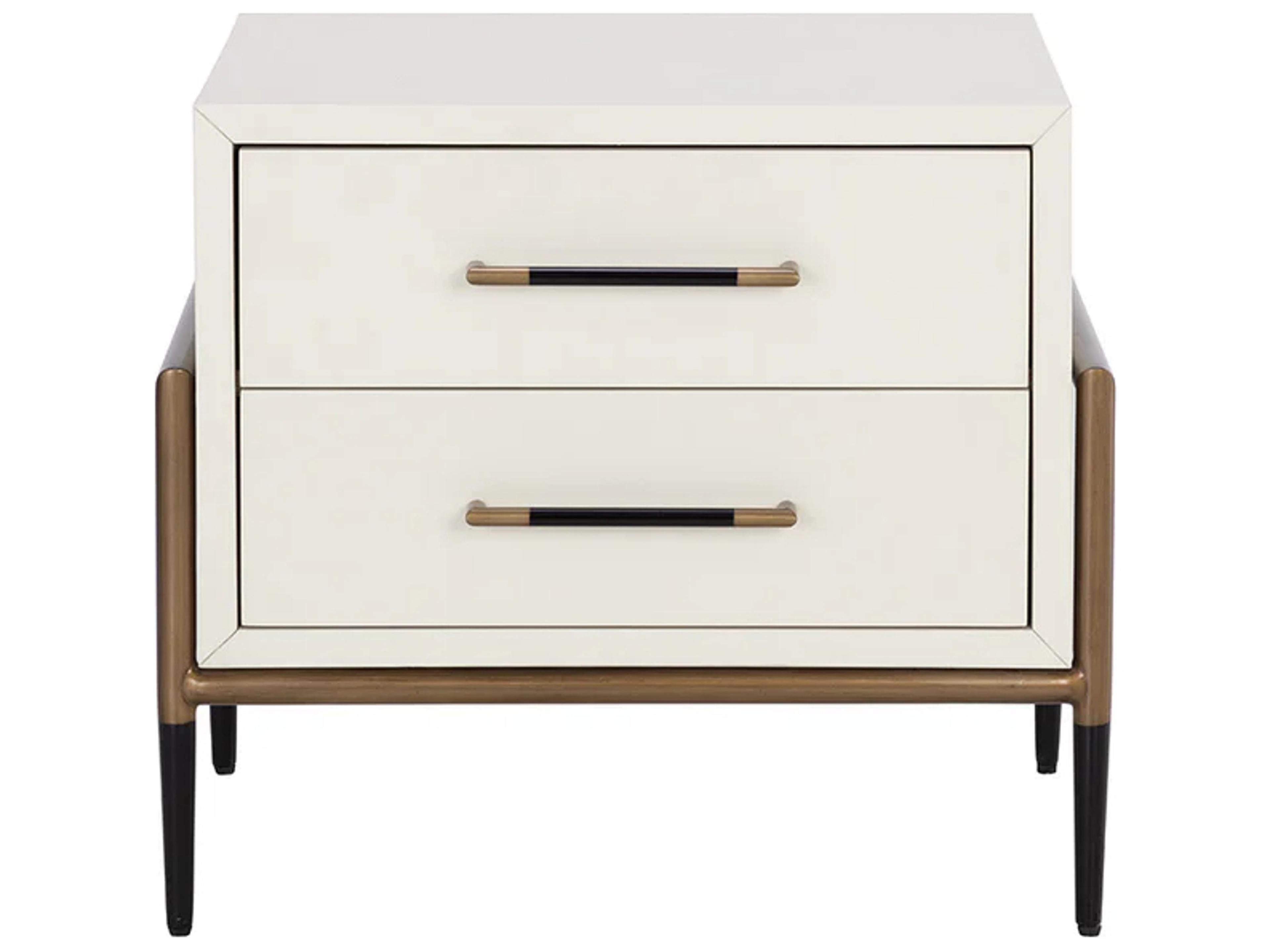 Sunpan Weldrick 2-Drawers White Acacia Wood Nightstand