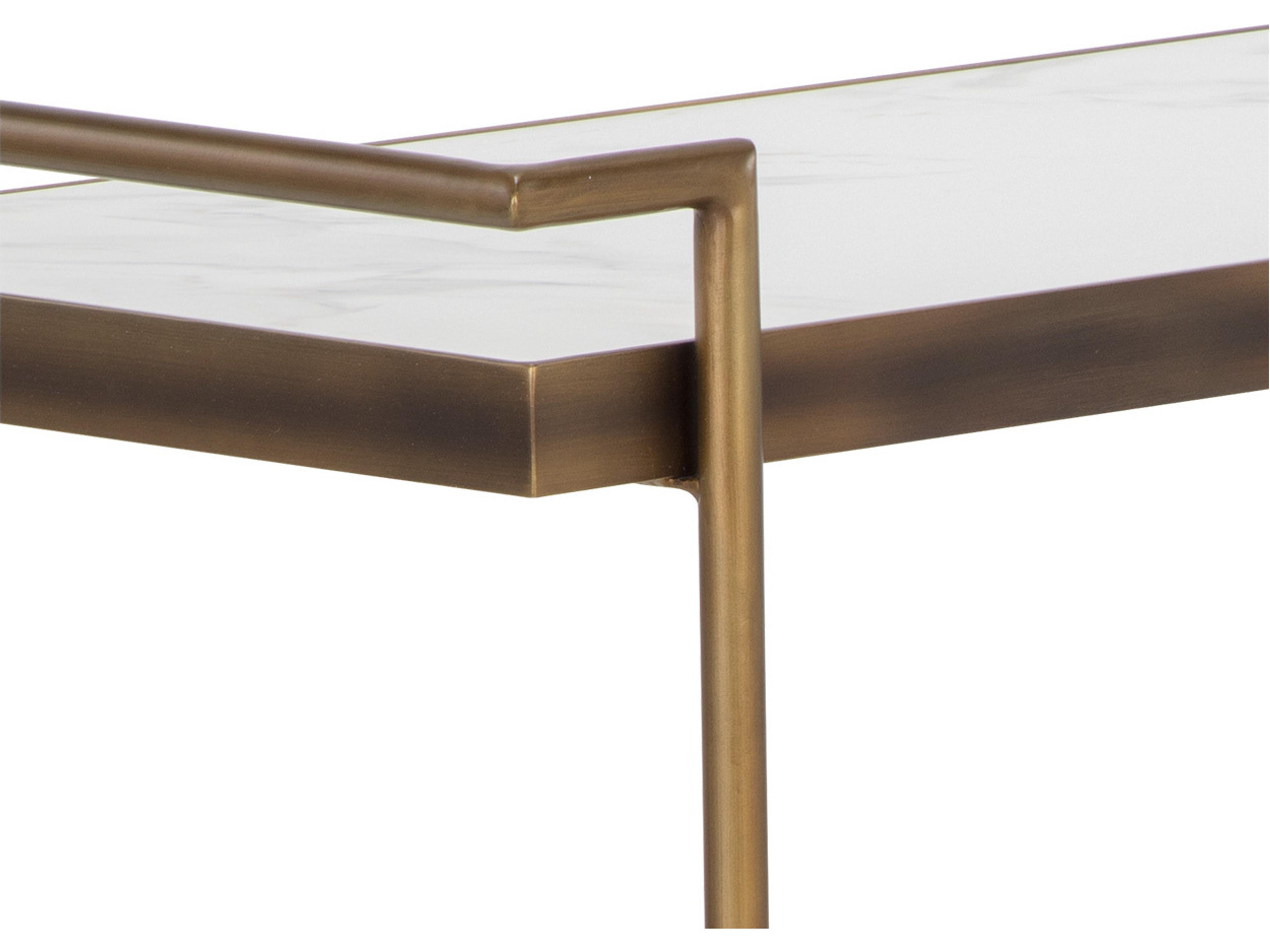 Sunpan Contardi Marble White Rustic Bronze Bar Cart