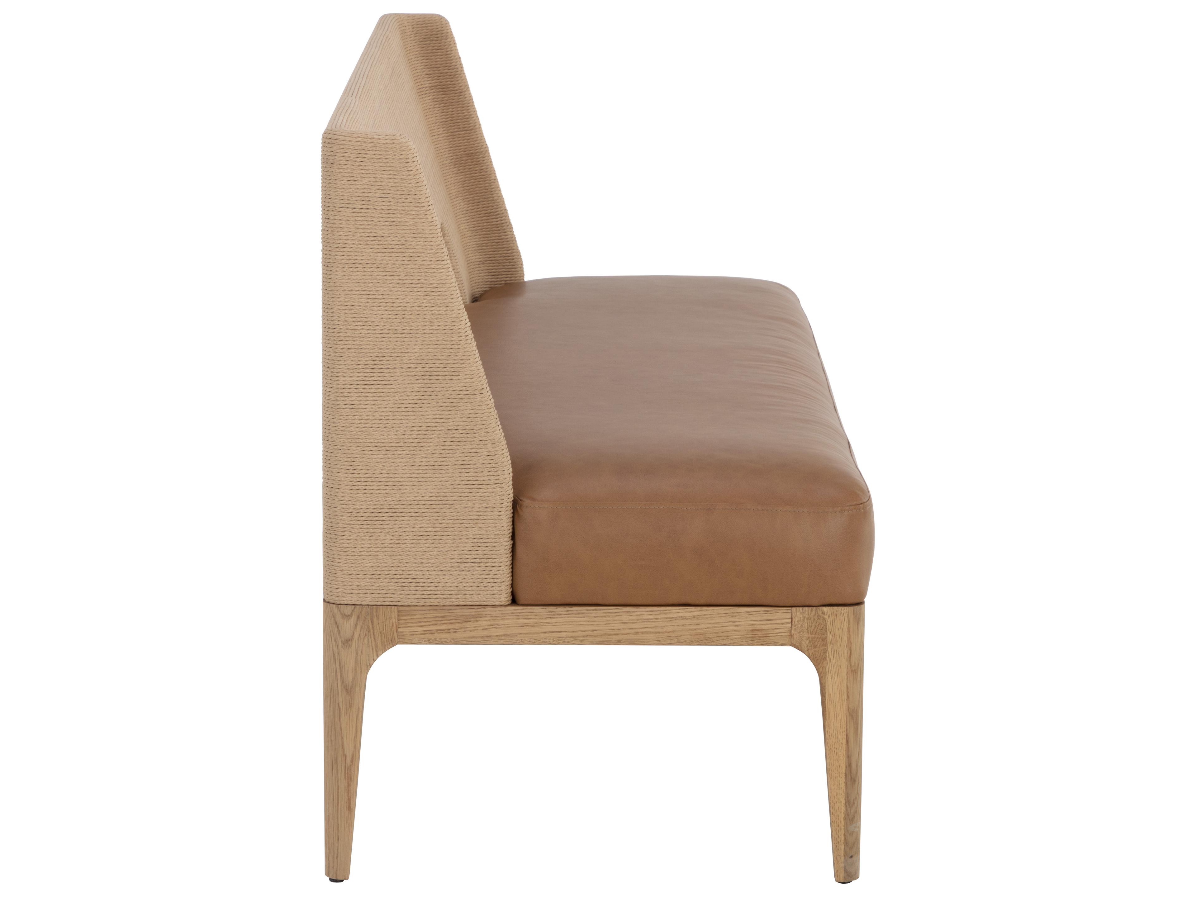 Sunpan Brocco Milliken Cognac Brown Faux Leather Accent Bench