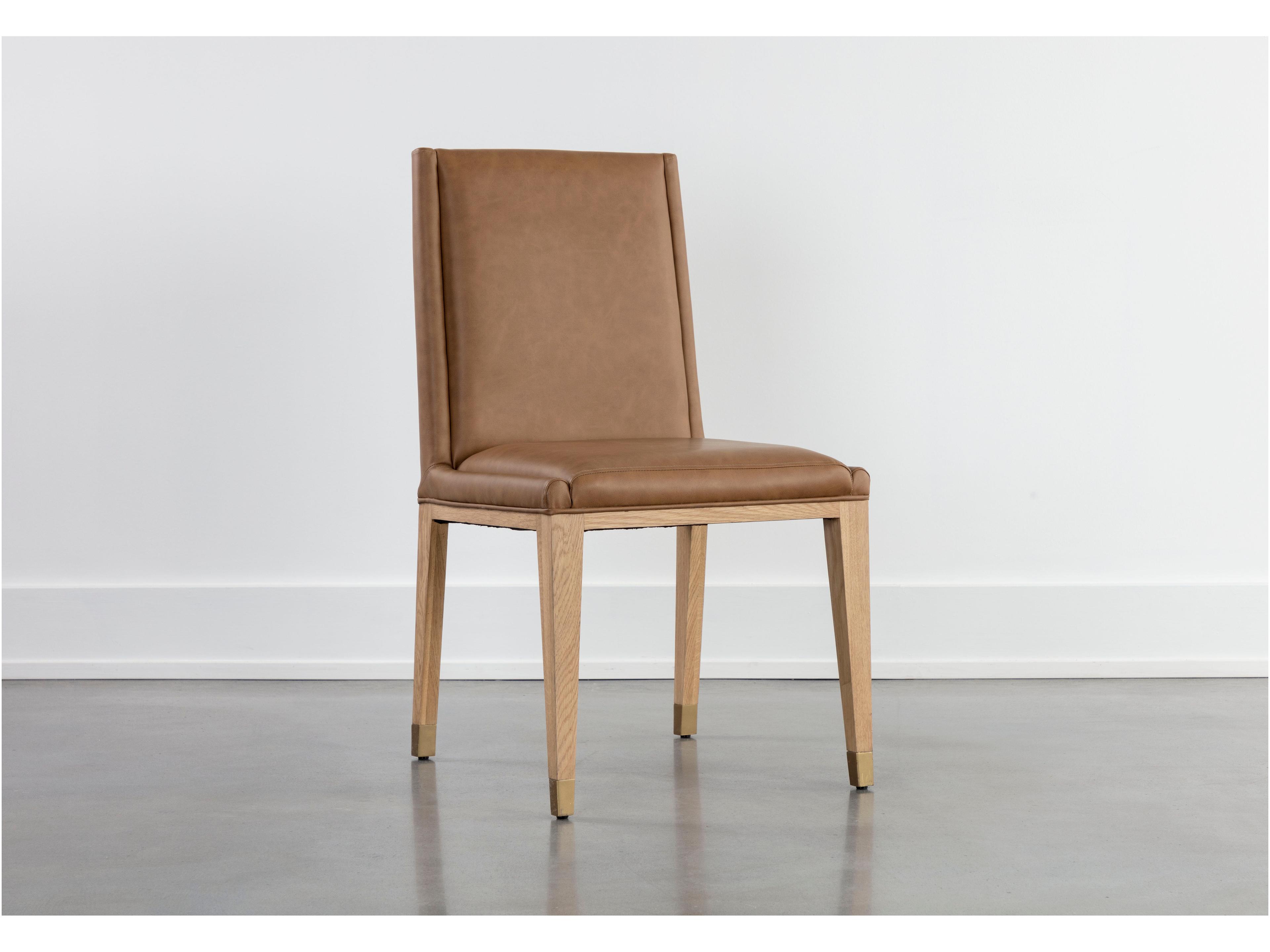 Sunpan Kalla Oak Wood Faux Leather Side Dining Chair