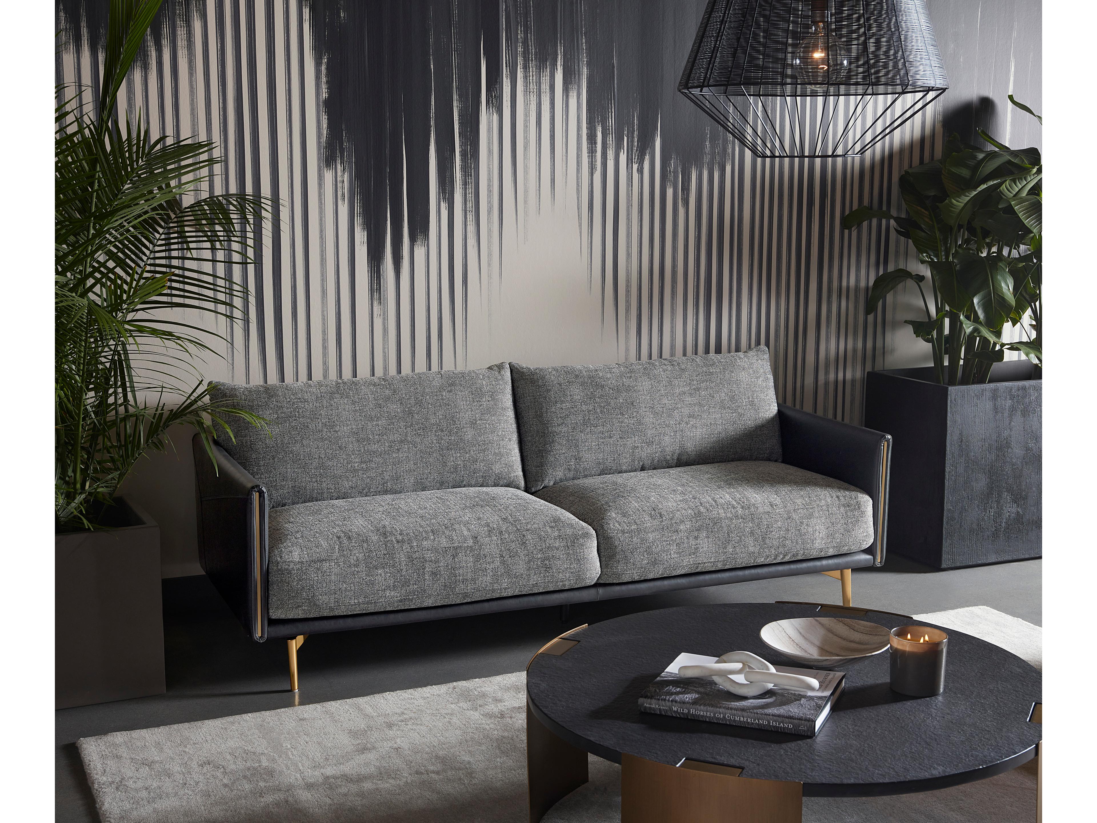 Sunpan Ashi Nash Zebra Coal Black Gray Upholstered Sofa