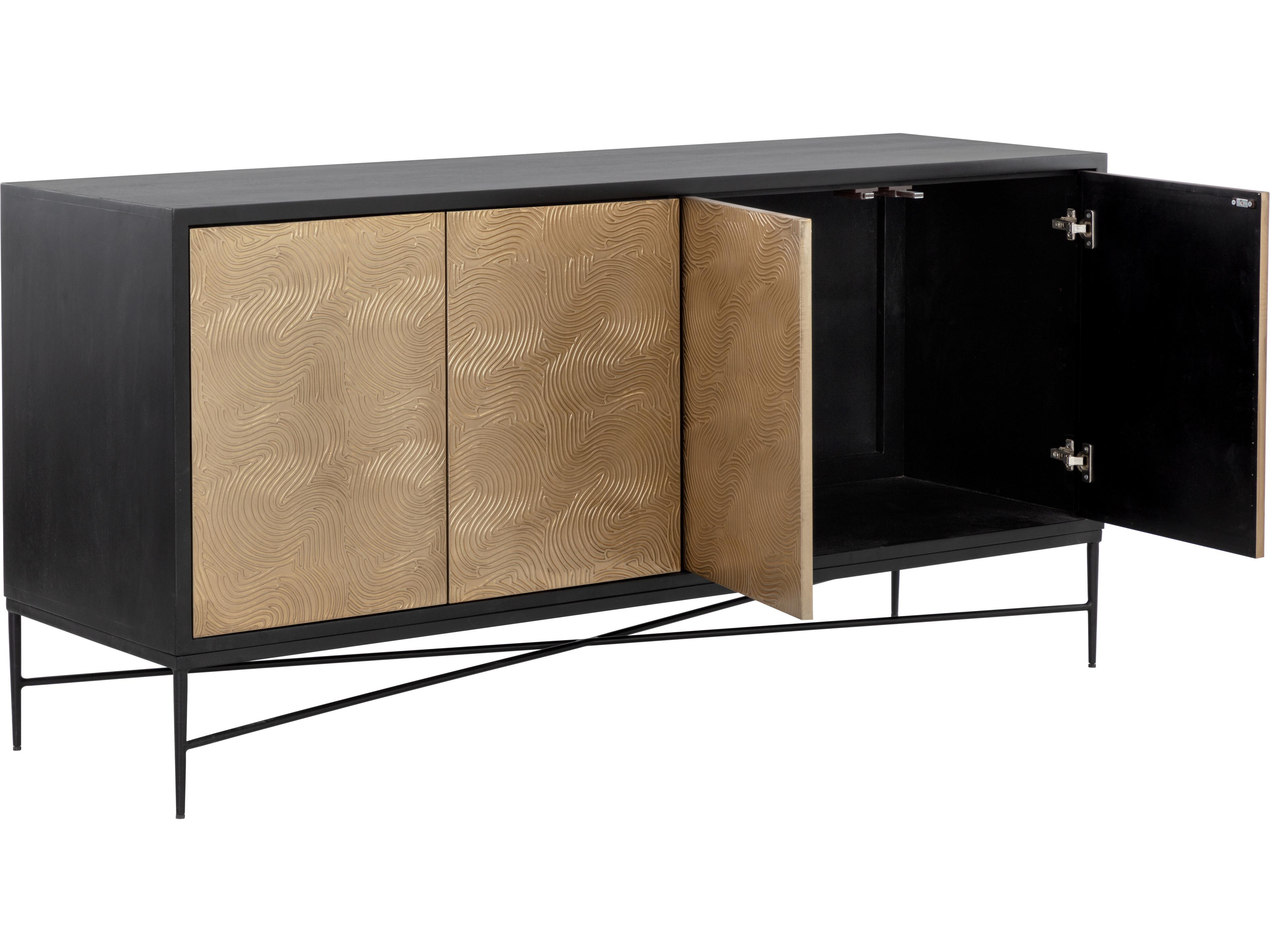 Sunpan Algarve 68" Mango Wood Black Champagne Gold Sideboard