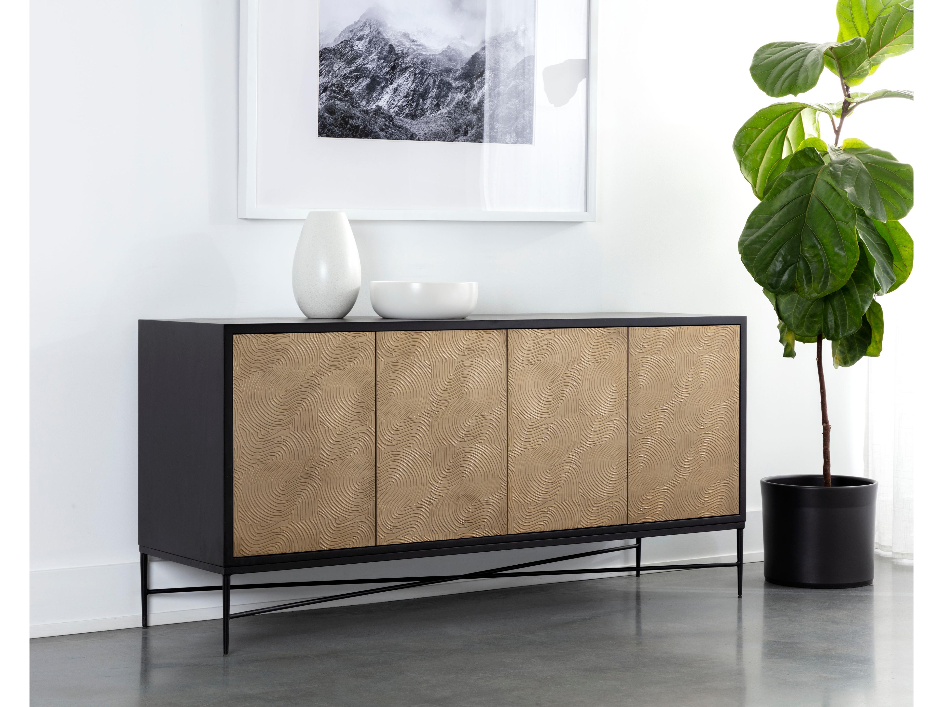 Sunpan Algarve 68" Mango Wood Black Champagne Gold Sideboard