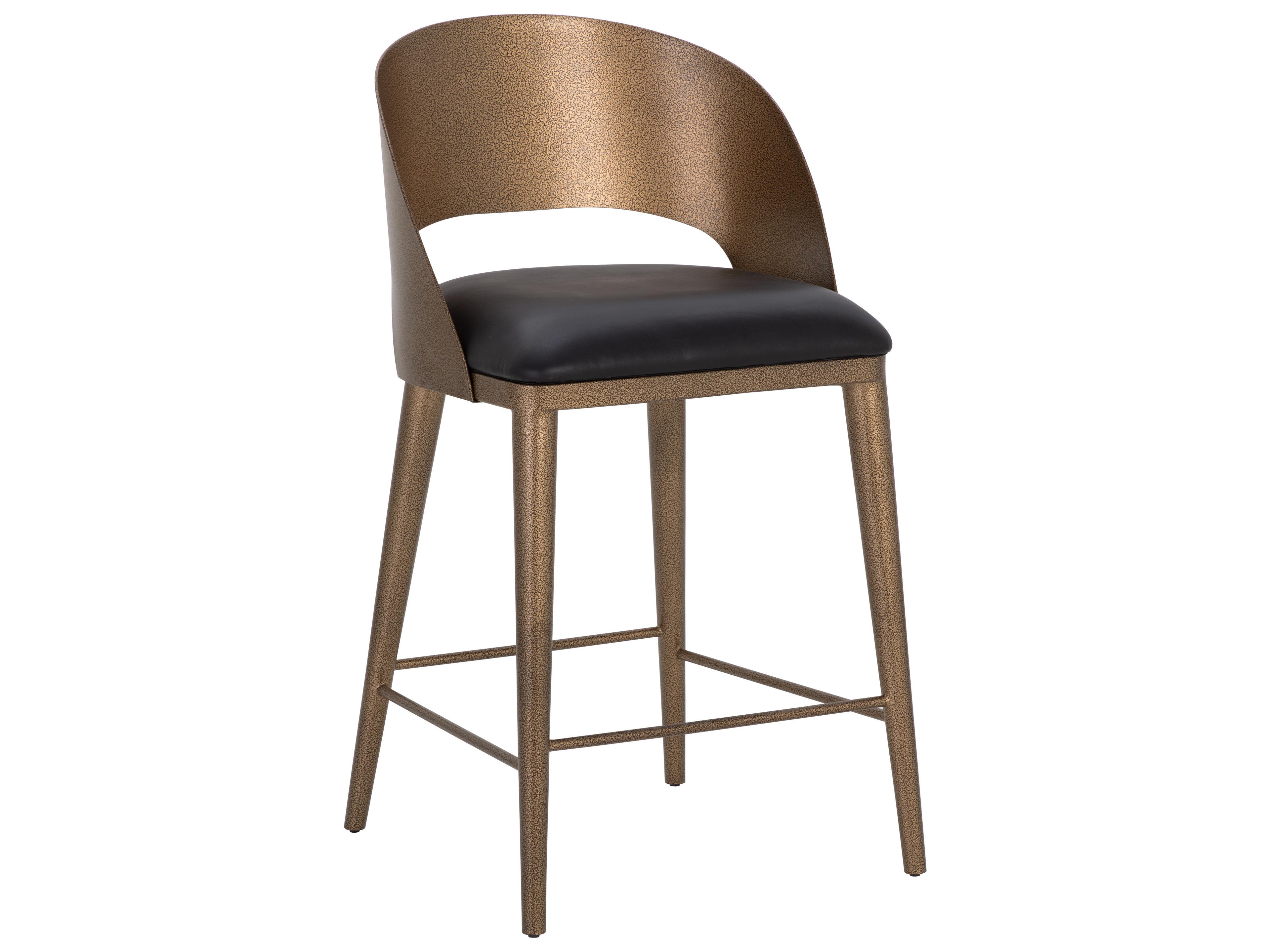 Dezirae Antique Brass Charcoal Black Leather Counter Stool