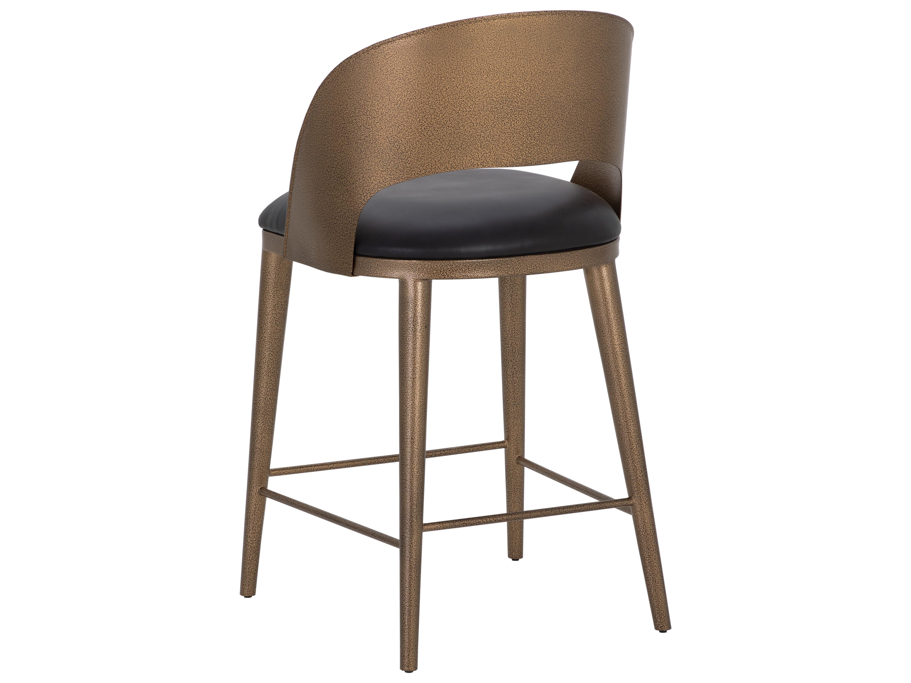 Sunpan Dezirae Antique Brass Charcoal Black Leather Counter Stool