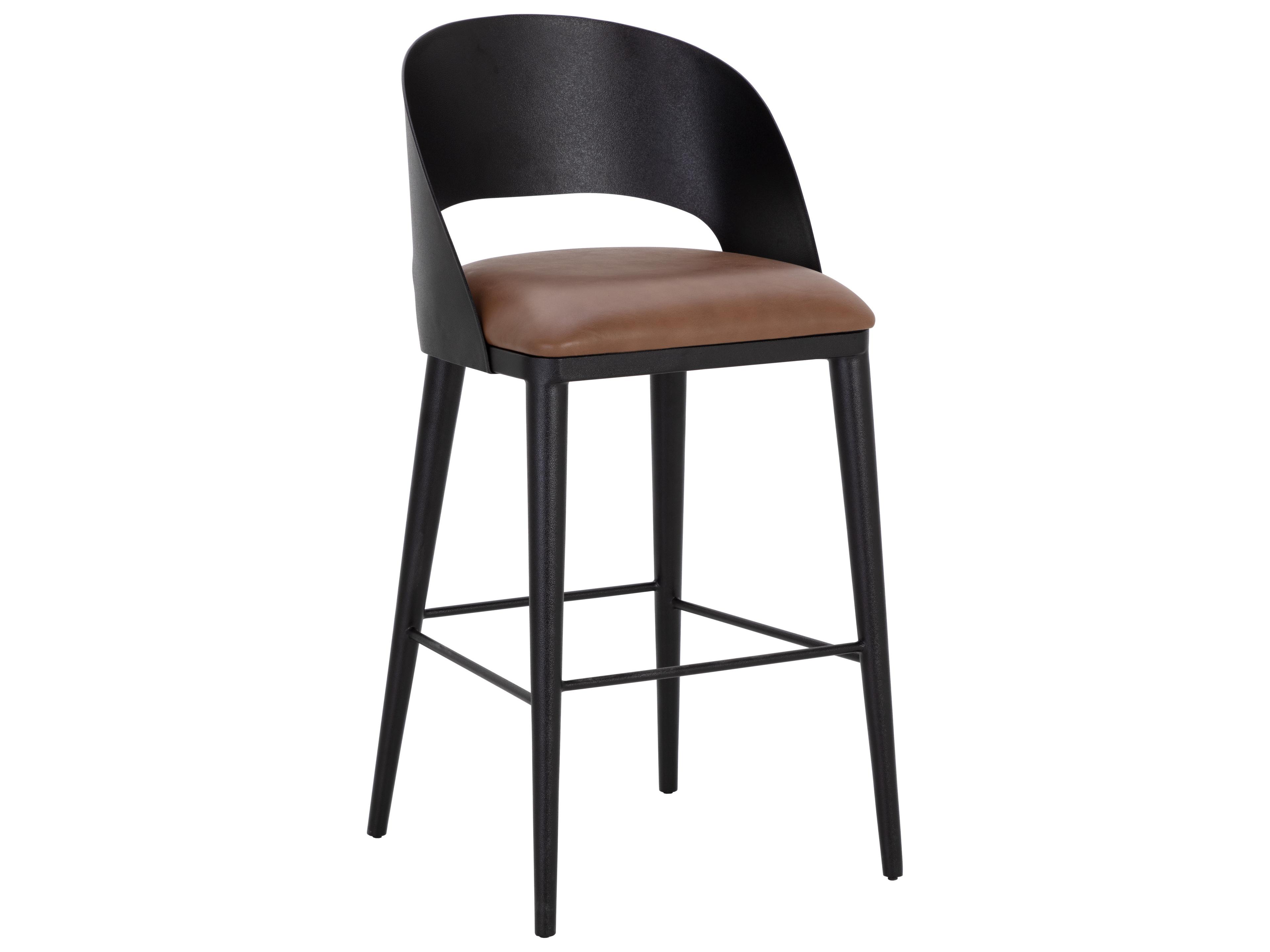 Dezirae Black Cognac Leather Bar Stool