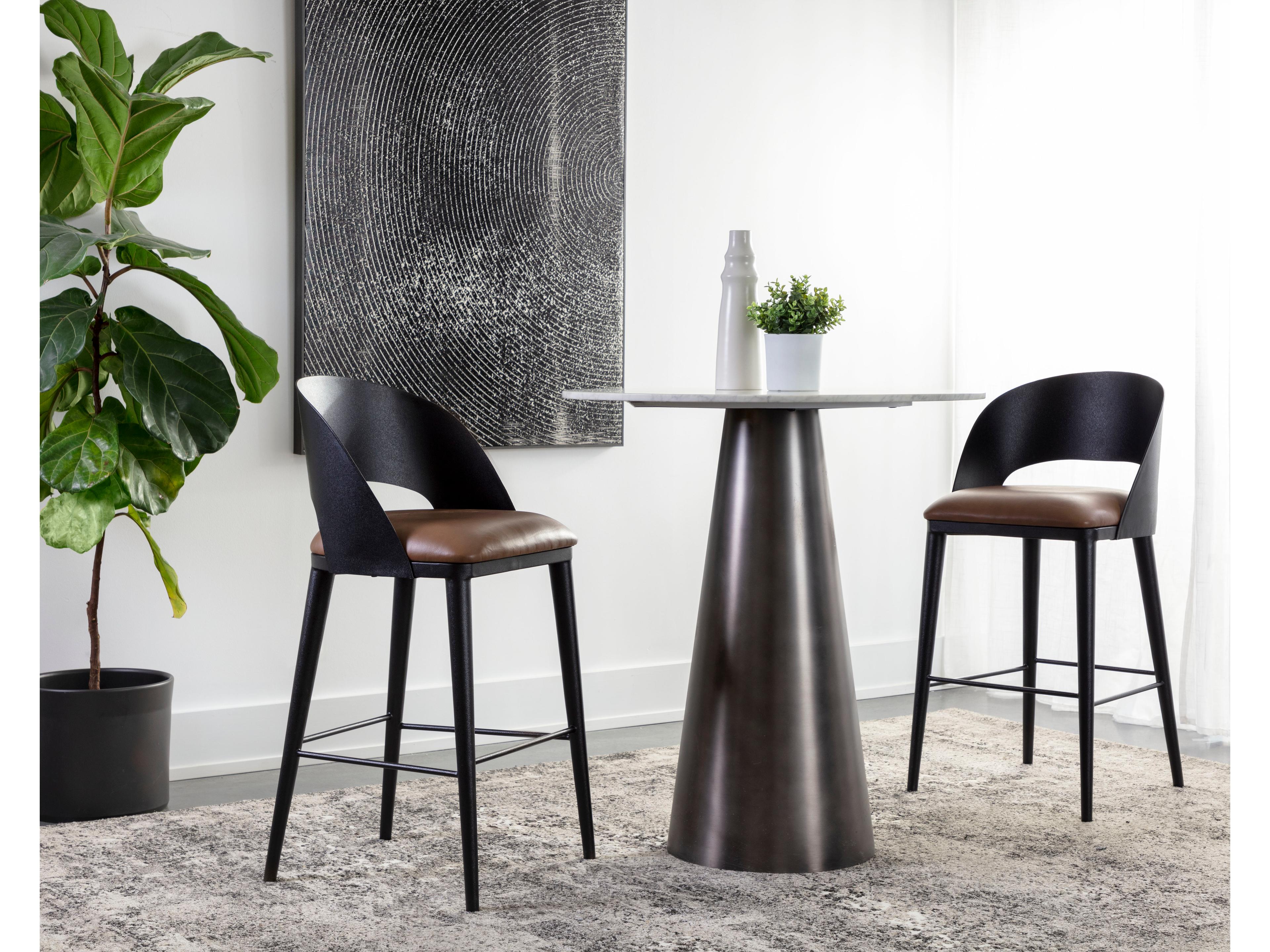 Sunpan Dezirae Black Cognac Leather Bar Stool