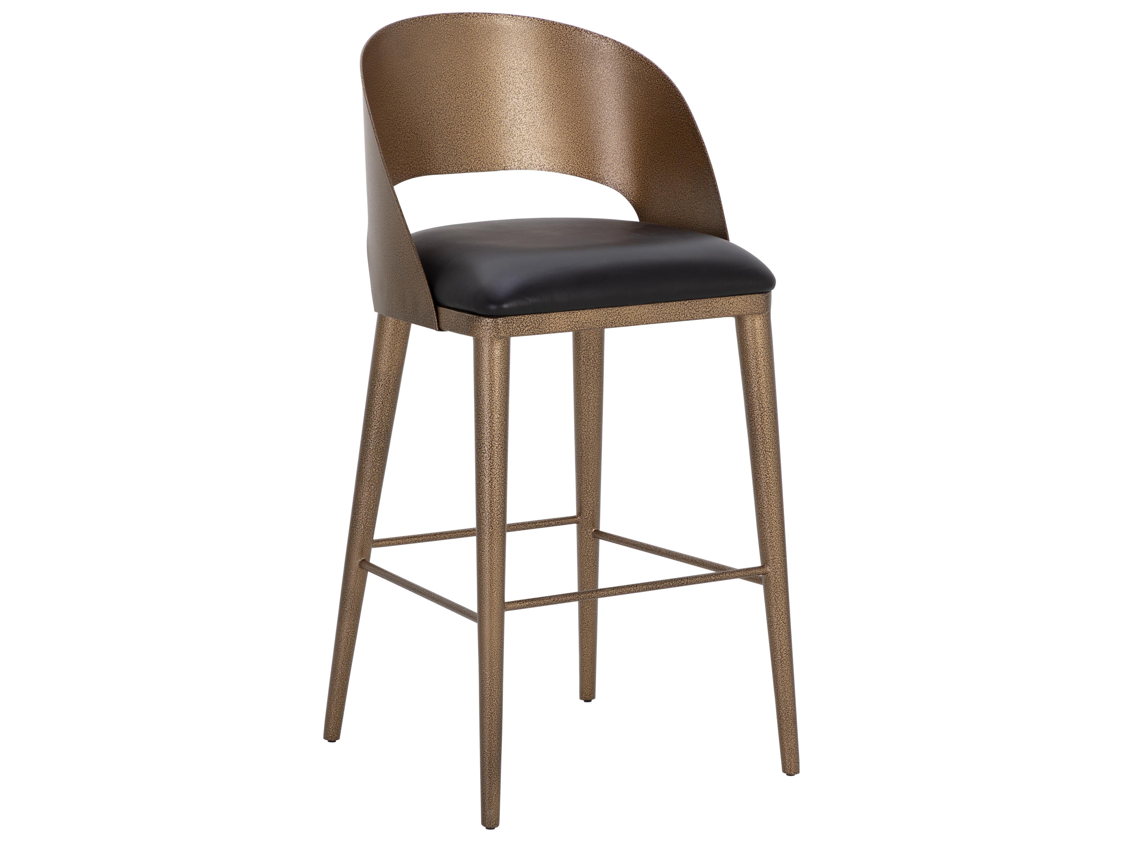 Dezirae Antique Brass Charcoal Black Leather Bar Stool