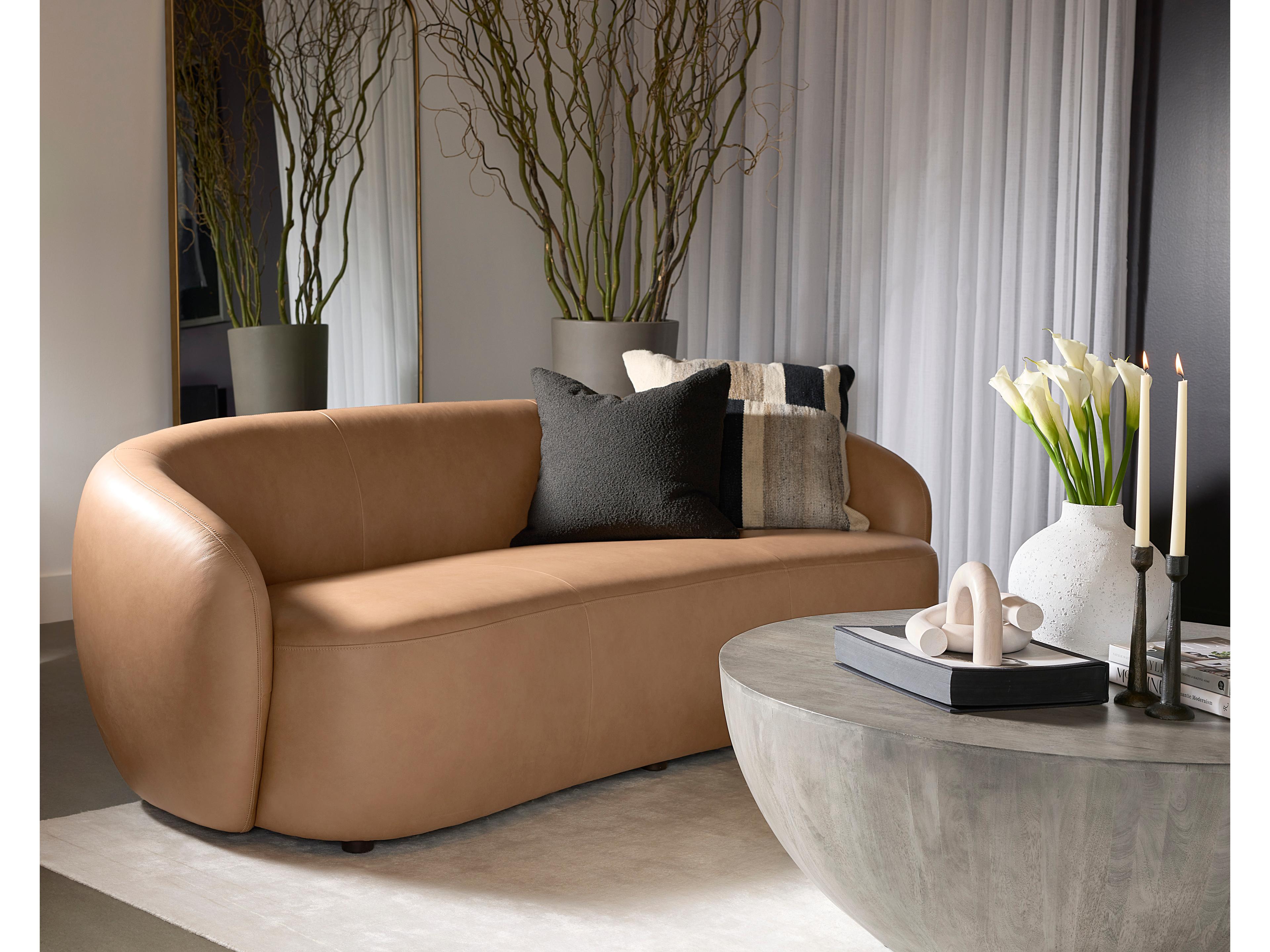 Sunpan Lorne Aline Butternut Leather Brown Upholstered Sofa