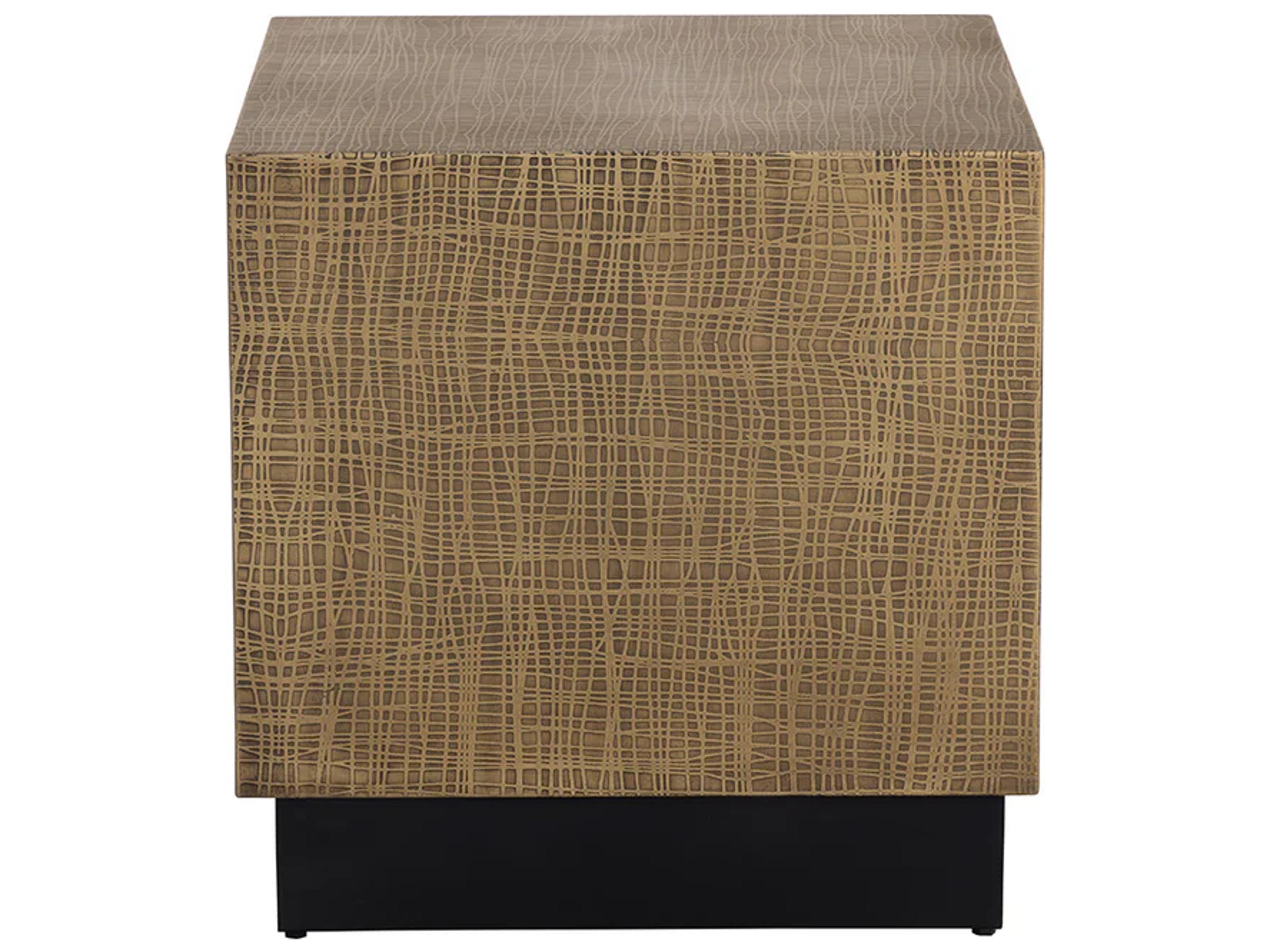 Albans Square Metal Antique Brass Black End Table