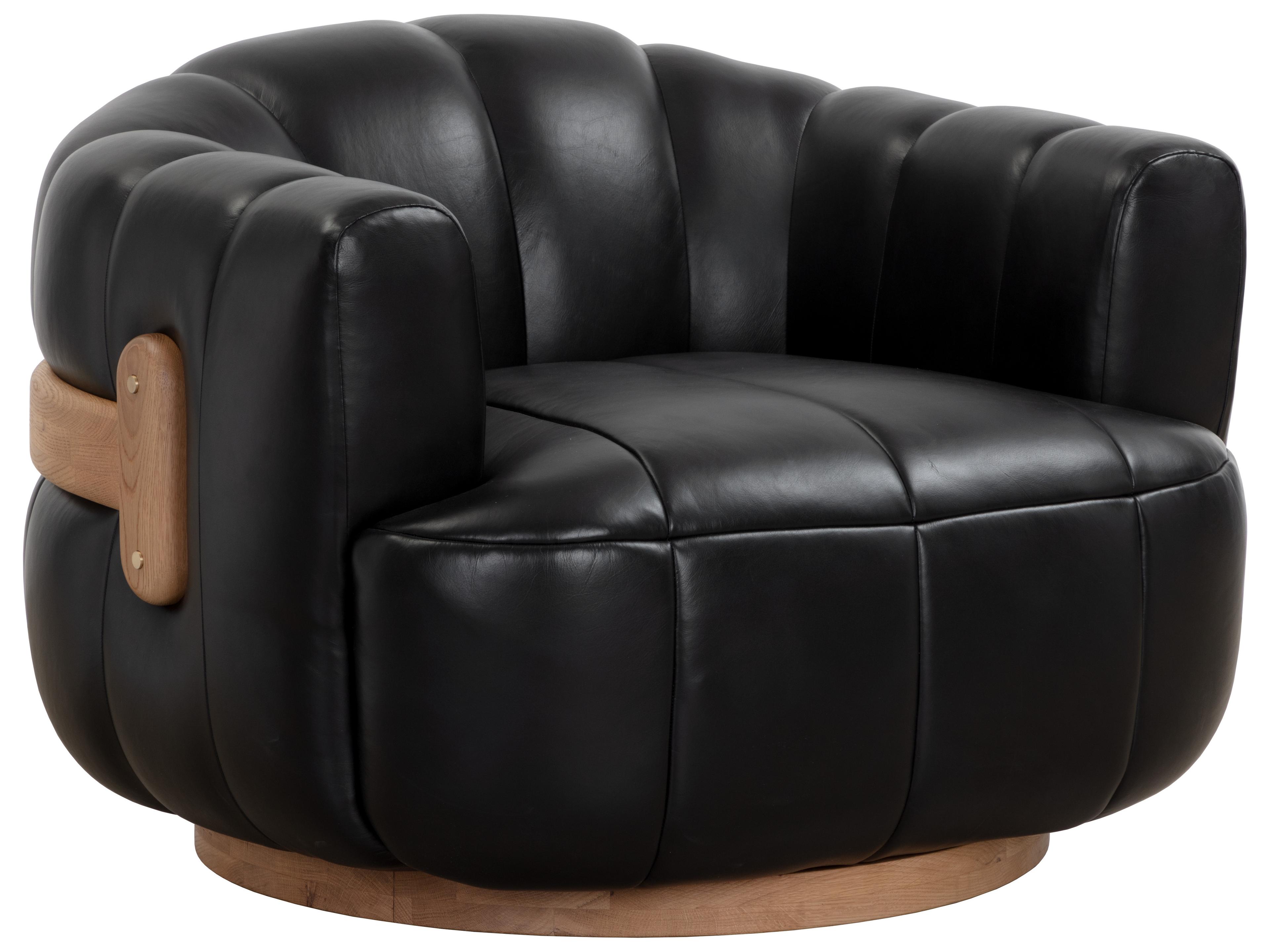 Tadeo Swivel Black Leather Accent Chair