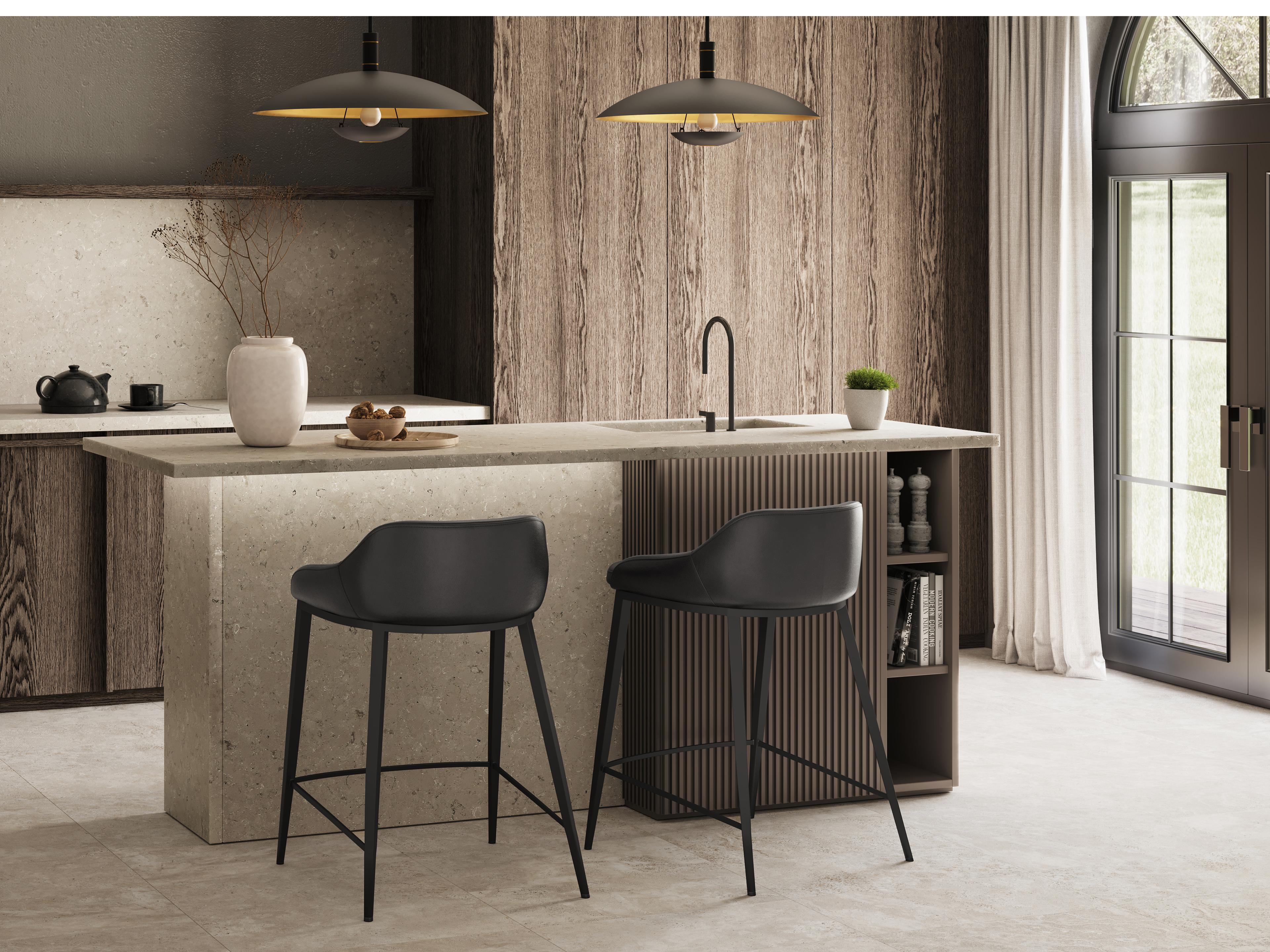 Sunpan Astra Black Nightfall Faux Leather Bar Stool