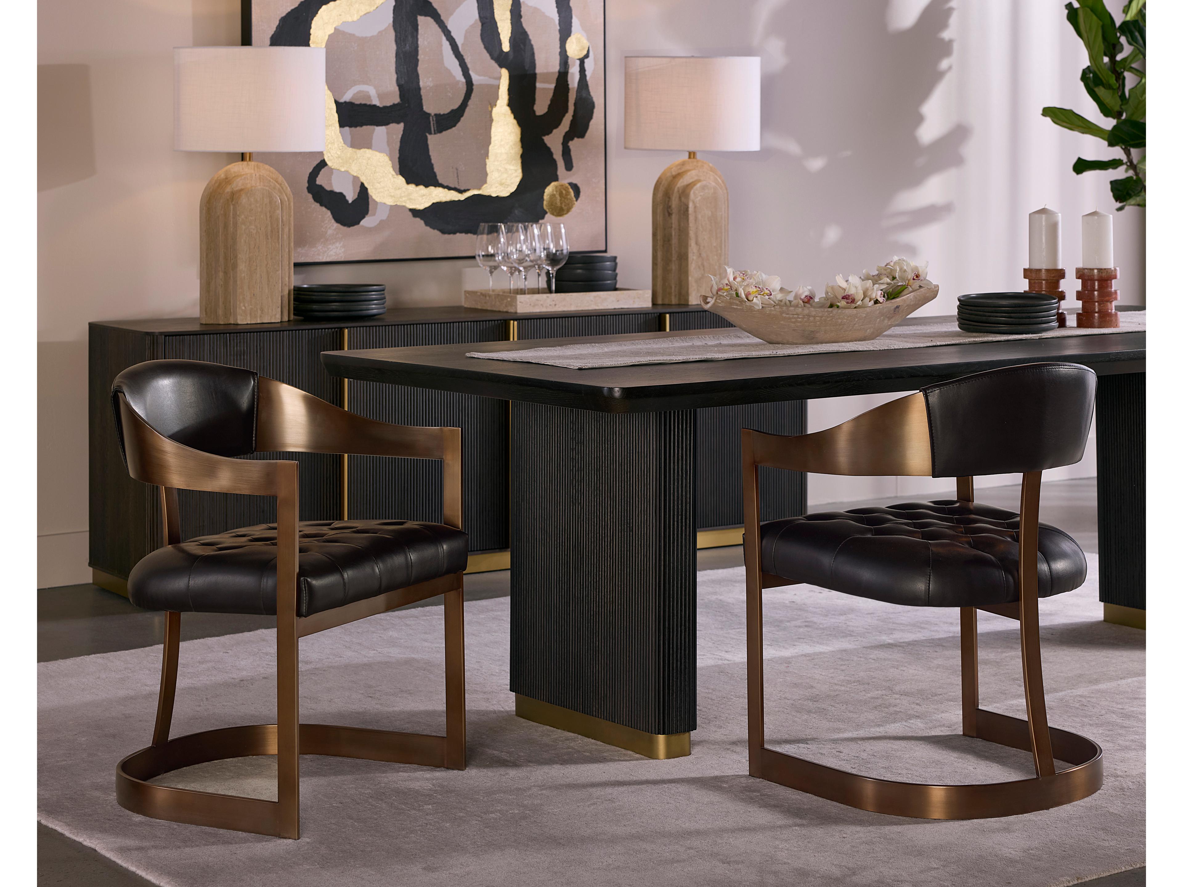 Sunpan Beaumont Black Leather Arm Dining Chair