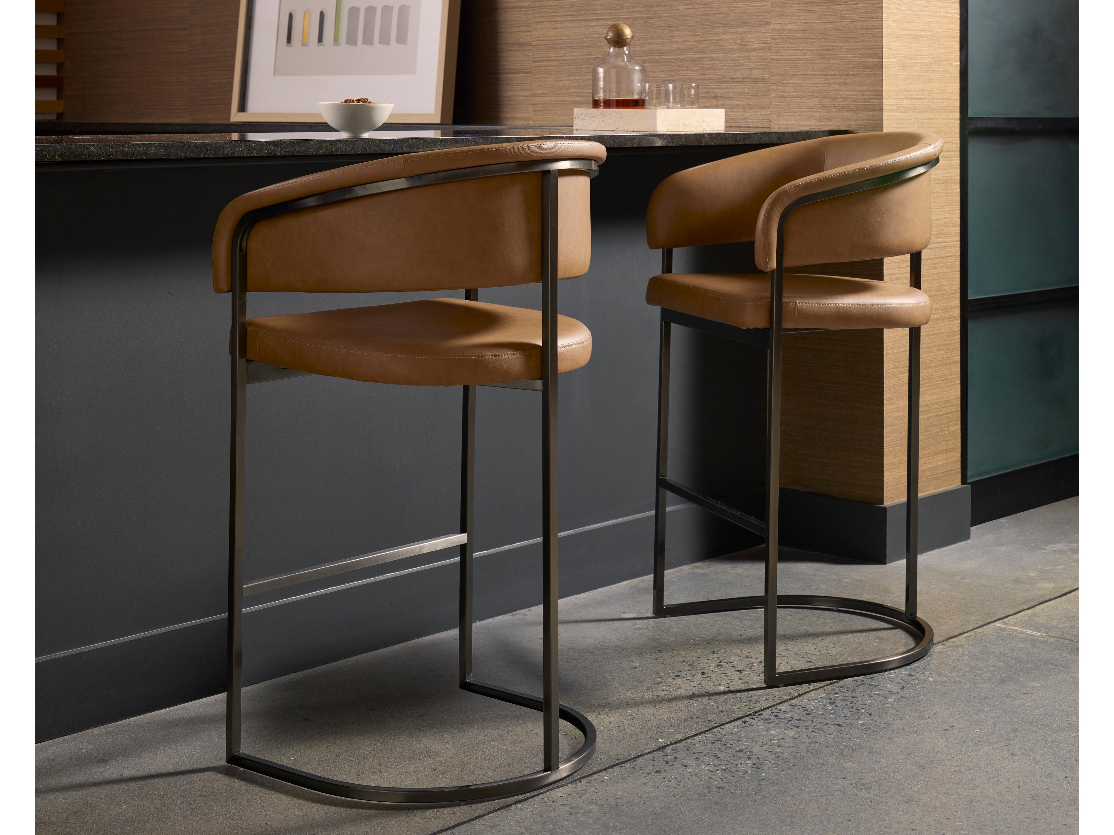 Sunpan Ikon Gunmetal Faux Leather Bar Stool