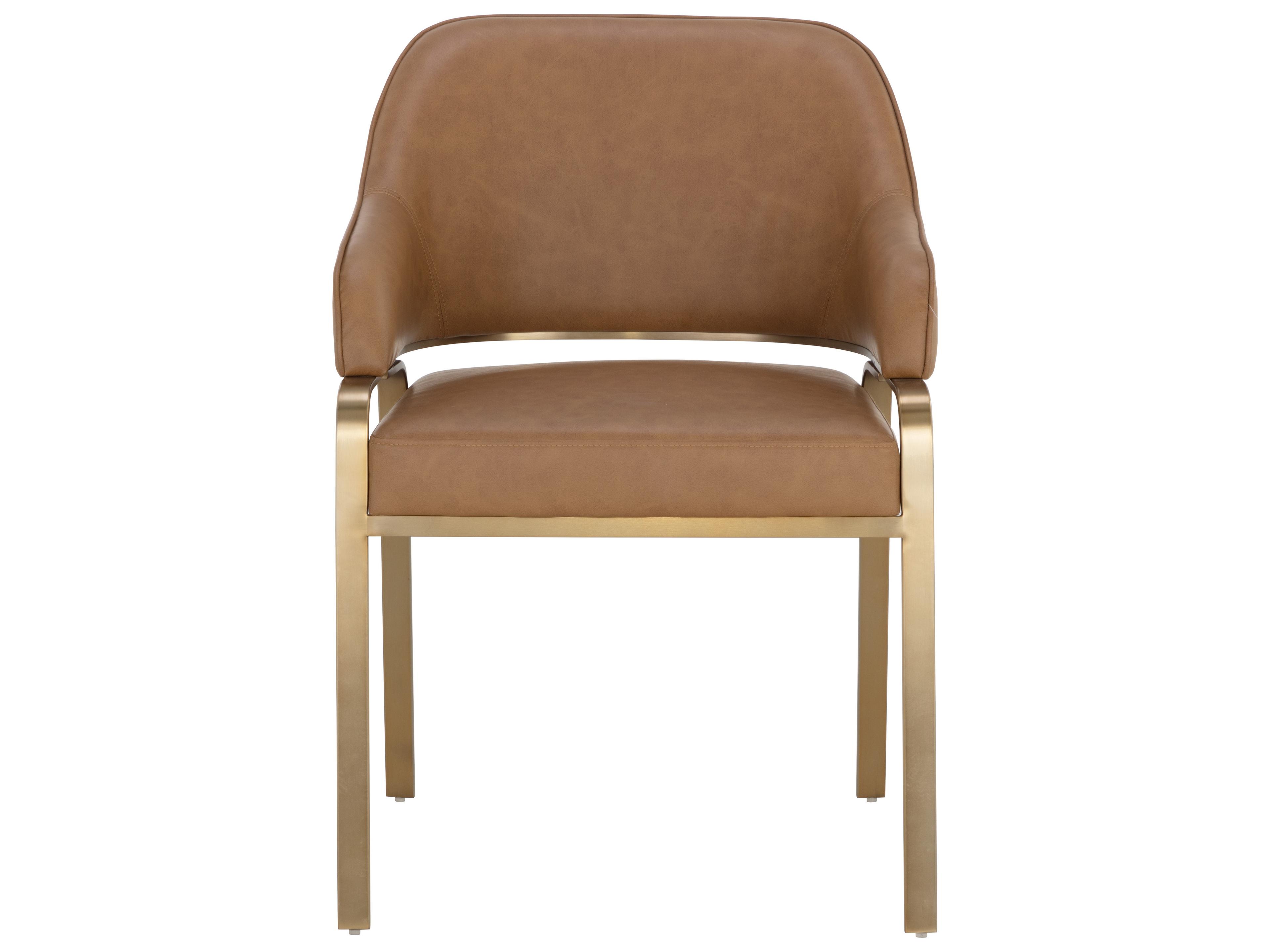 Sunpan Malachi Brown Faux Leather Arm Dining Chair