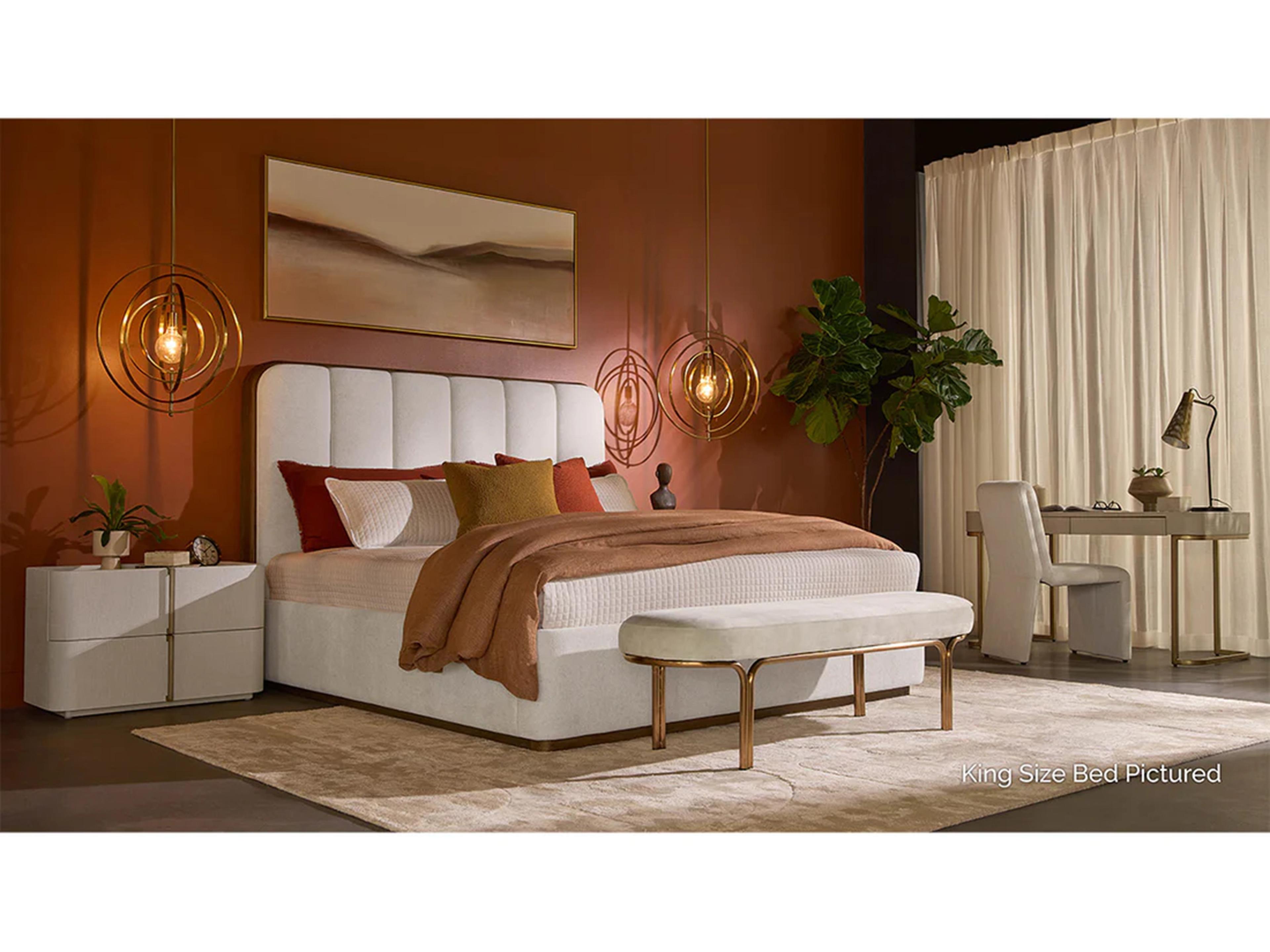 Sunpan Jamille Eclipse White Beige Upholstered Queen Platform Bed
