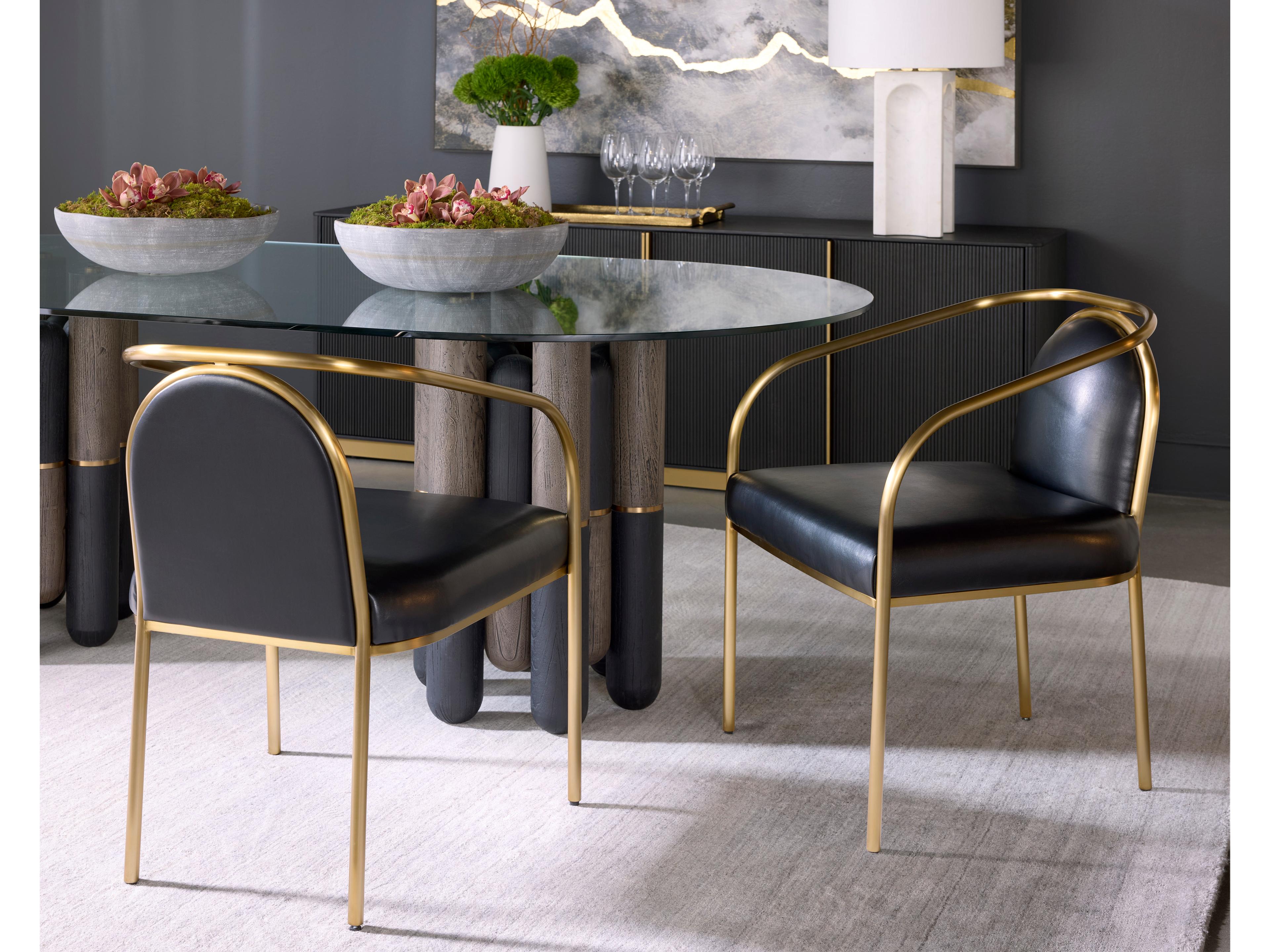 Sunpan Cicero Black Faux Leather Arm Dining Chair