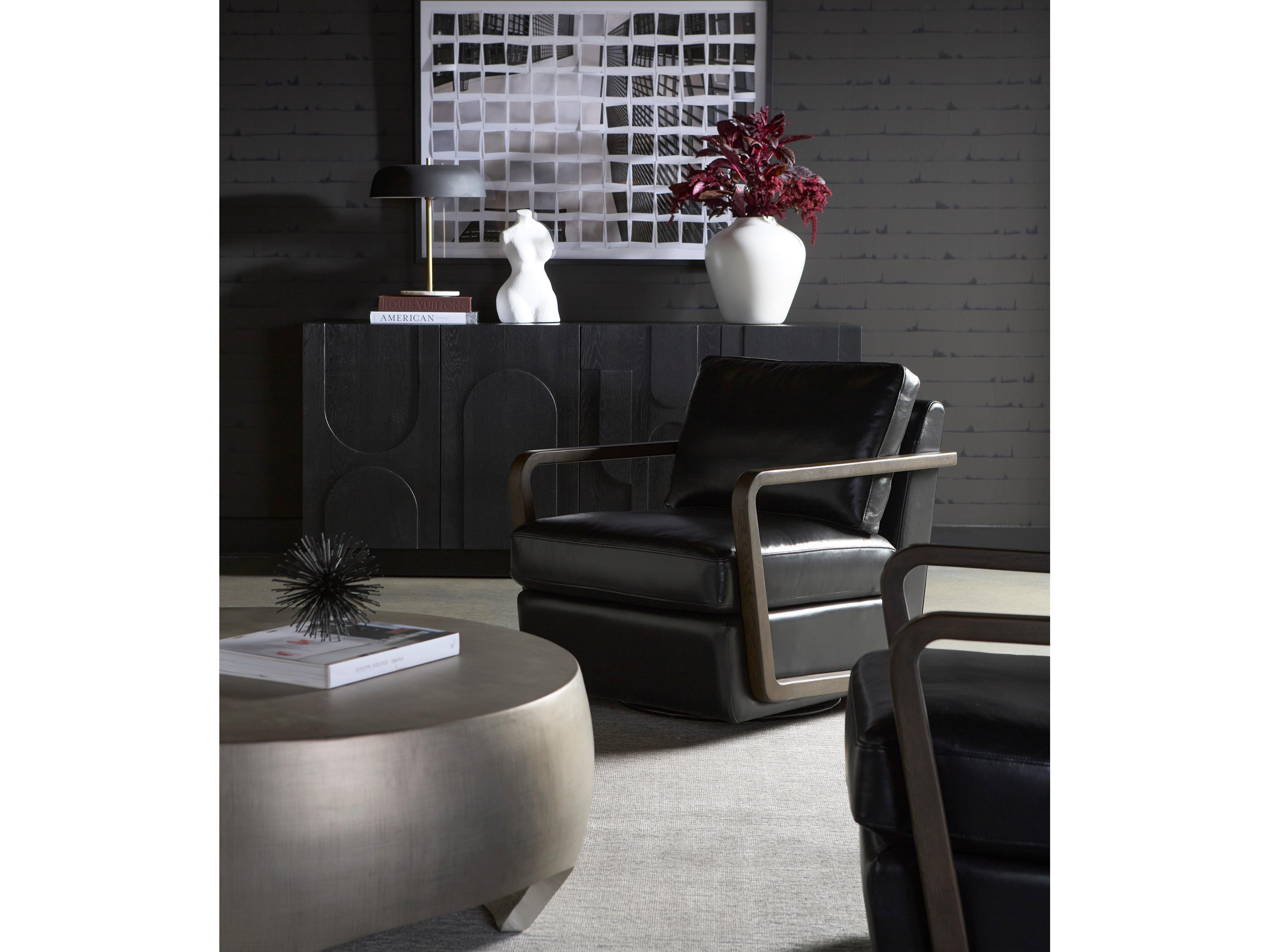 Sunpan Castell Swivel Brown Leather Accent Chair