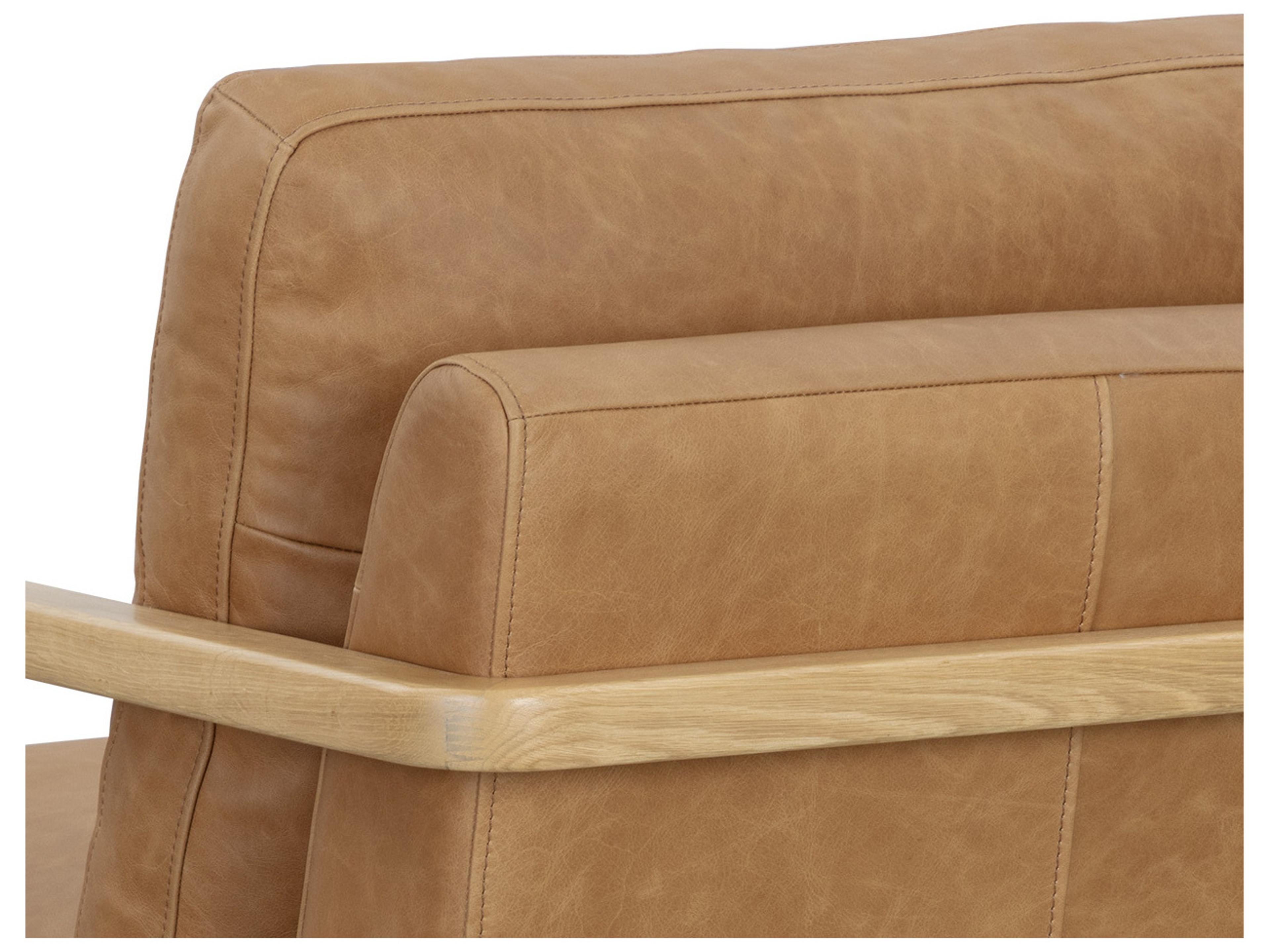 Sunpan Castell Swivel Oak Leather Accent Chair