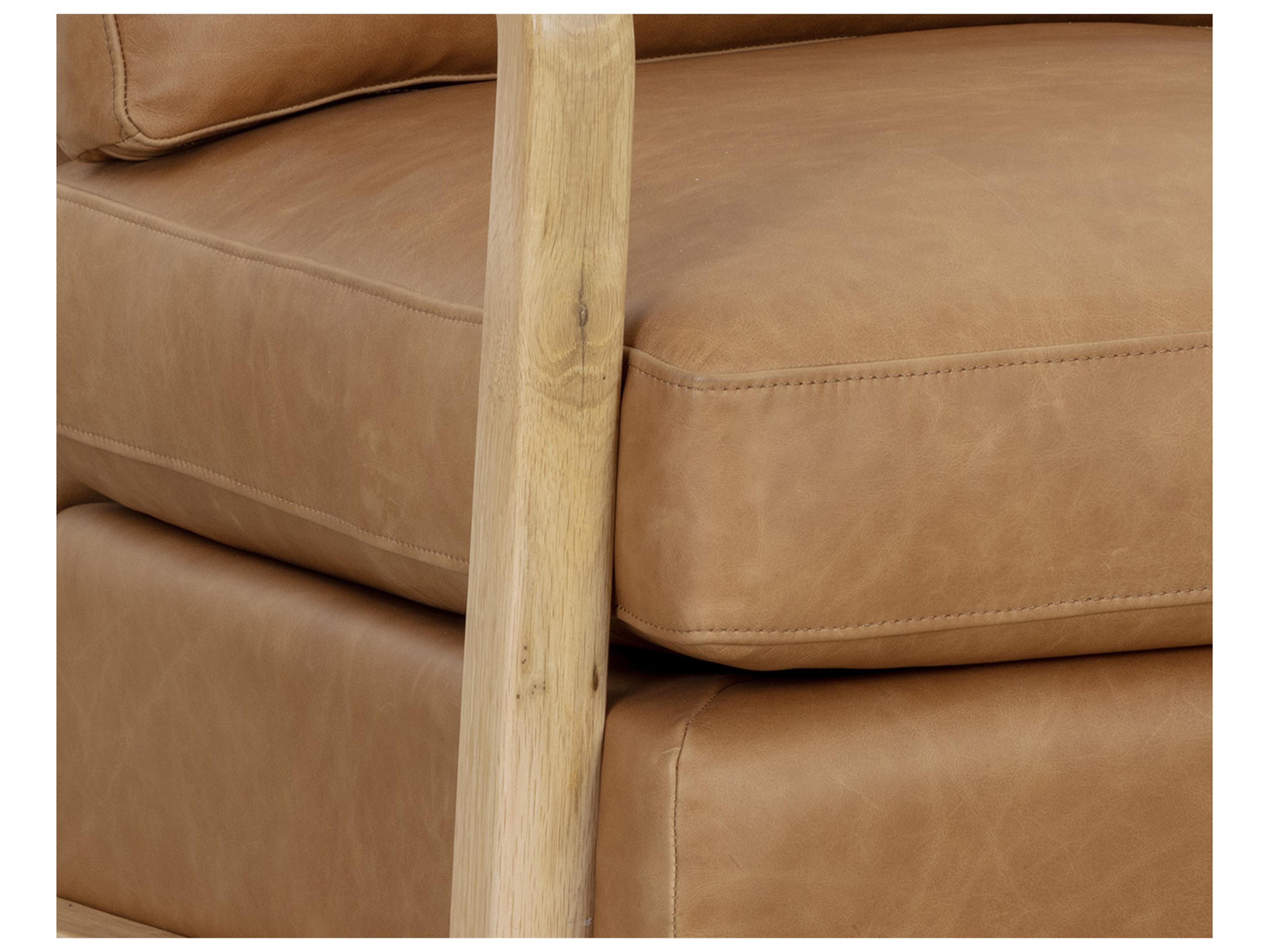 Sunpan Castell Swivel Oak Leather Accent Chair