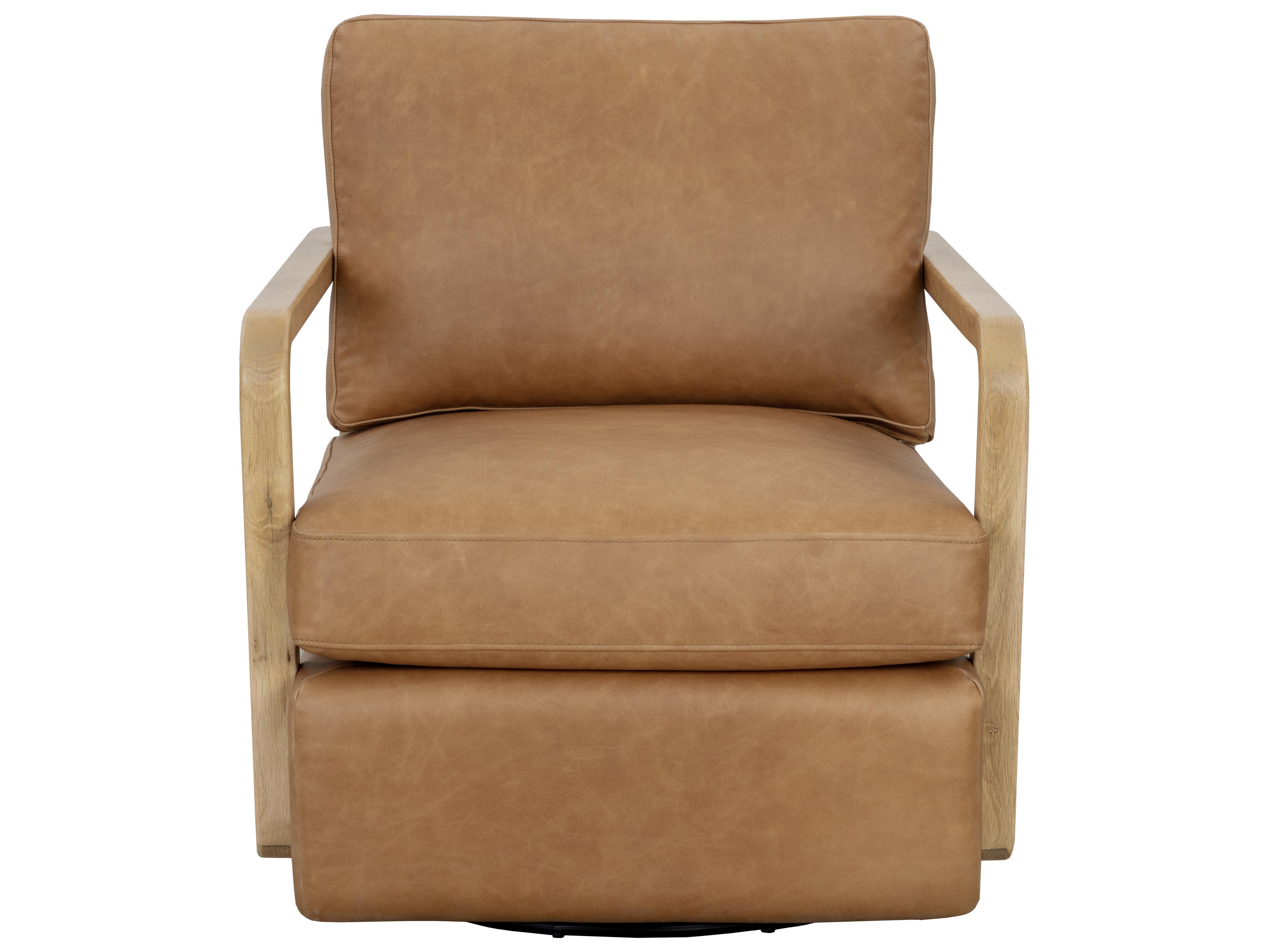 Sunpan Castell Swivel Oak Leather Accent Chair