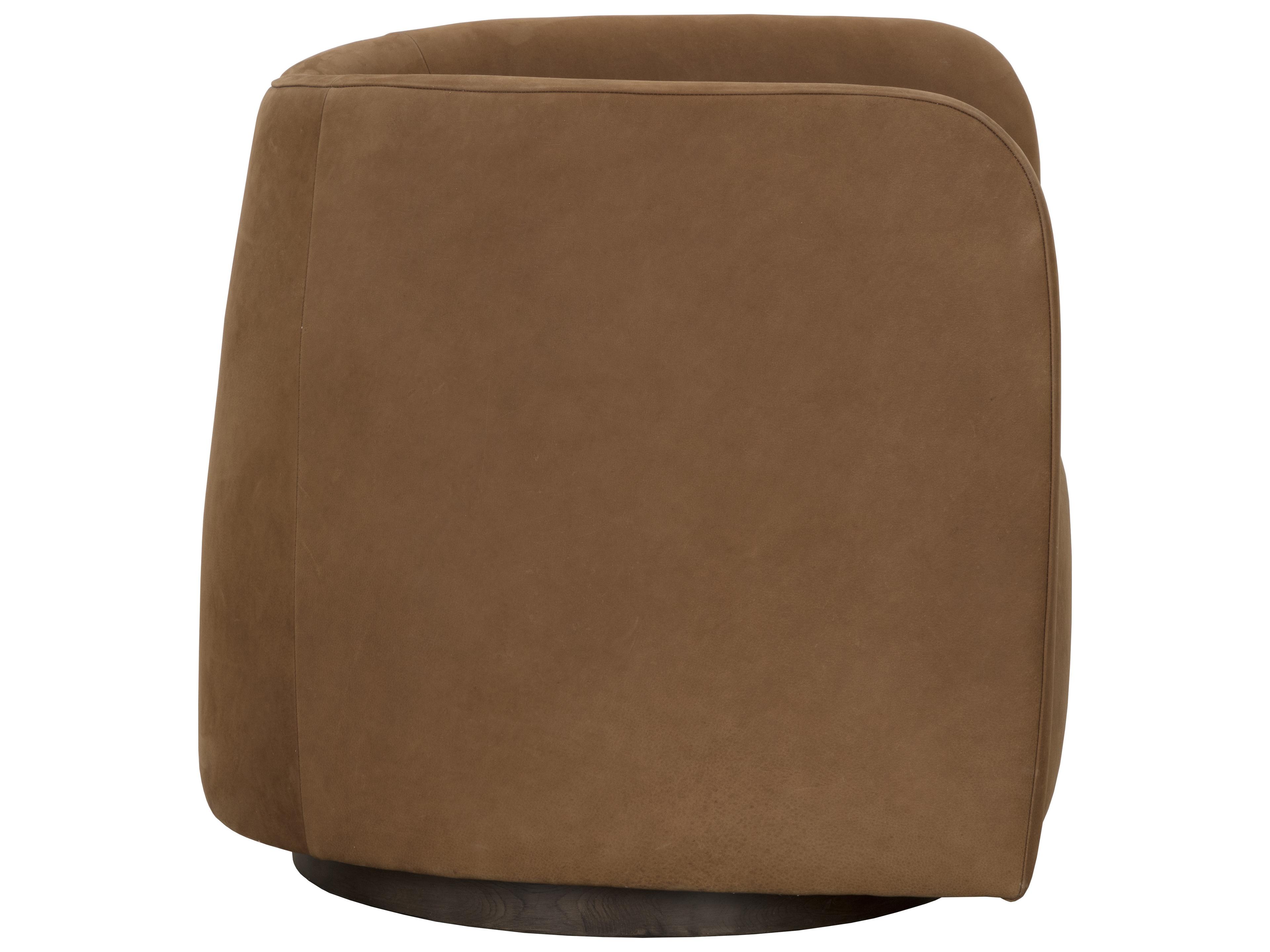 Sunpan Emilie Swivel Brown Leather Accent Chair