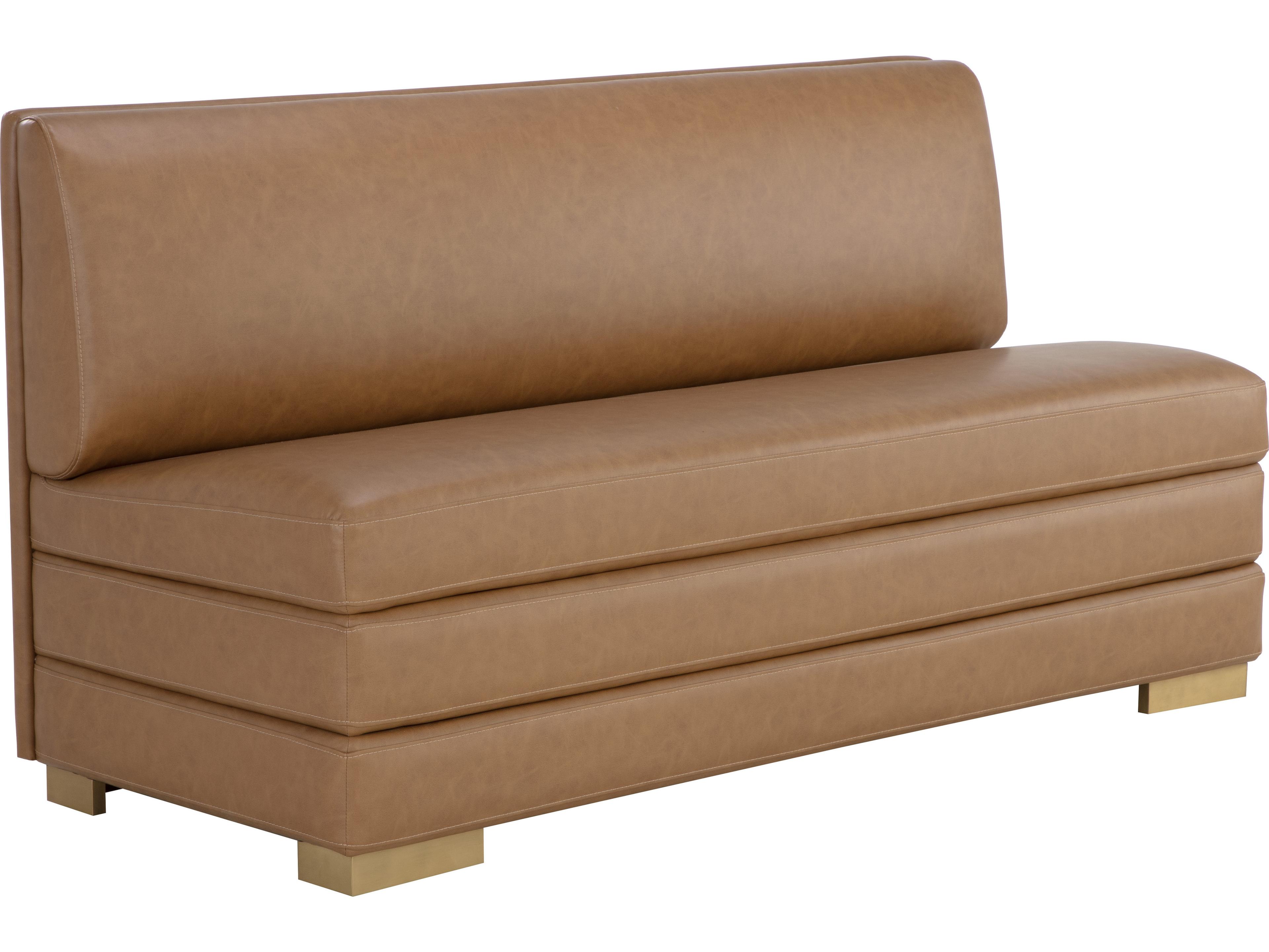 Radcliff Banquette in Cognac Faux Leather and Gold